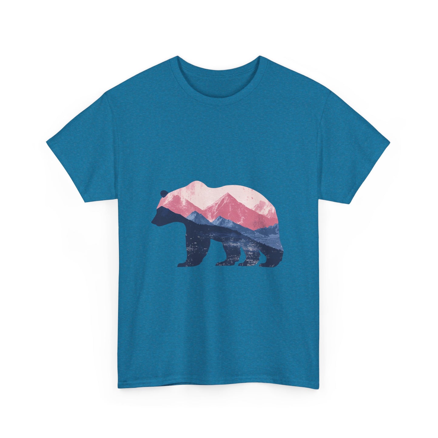 Double Exposure Bear with Mountain Landscape Unisex Heavy Cotton Tee - Nature Lover's T-Shirt