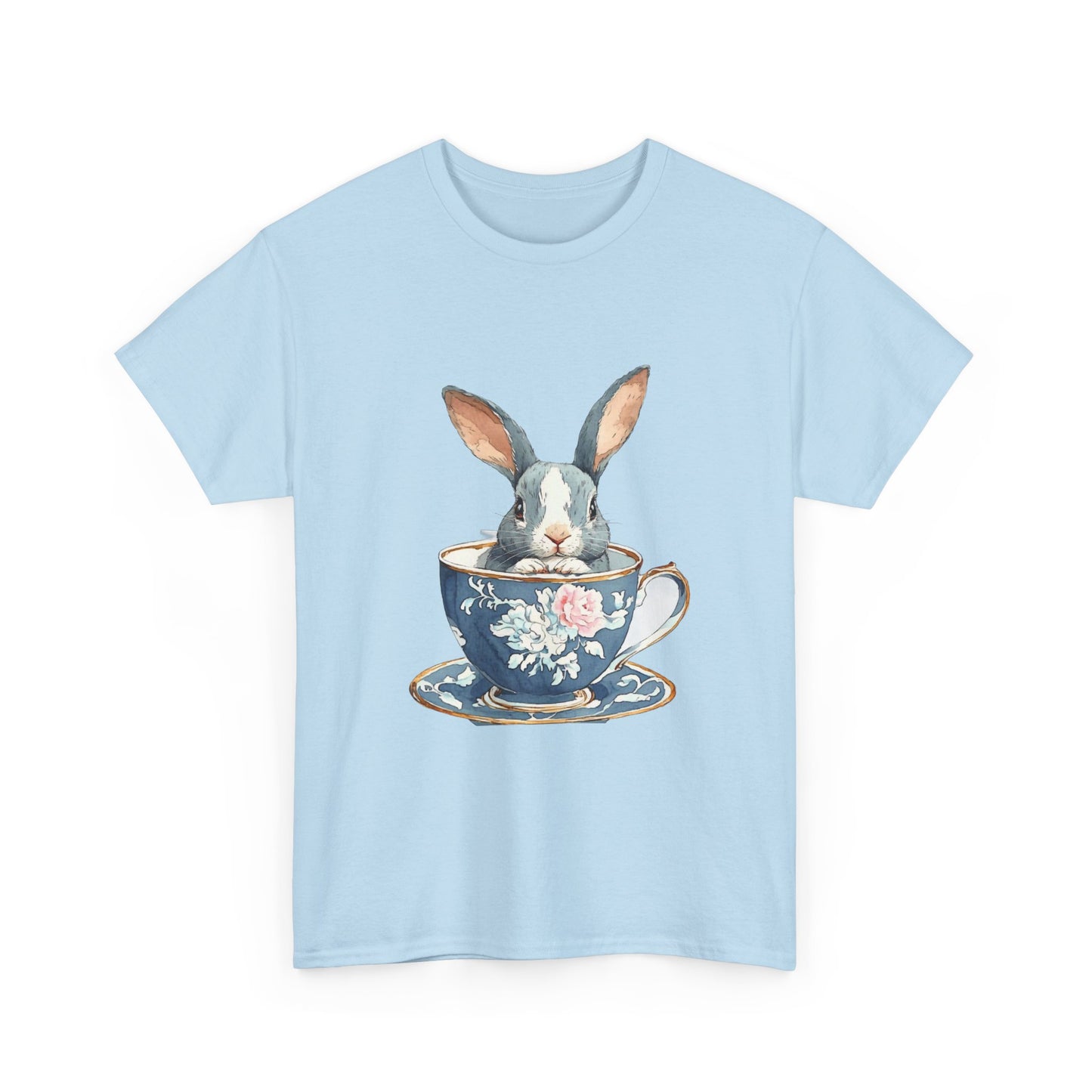 Whimsical Rabbit in Tea Cup Unisex Heavy Cotton Tee - Tee Fusion Lab