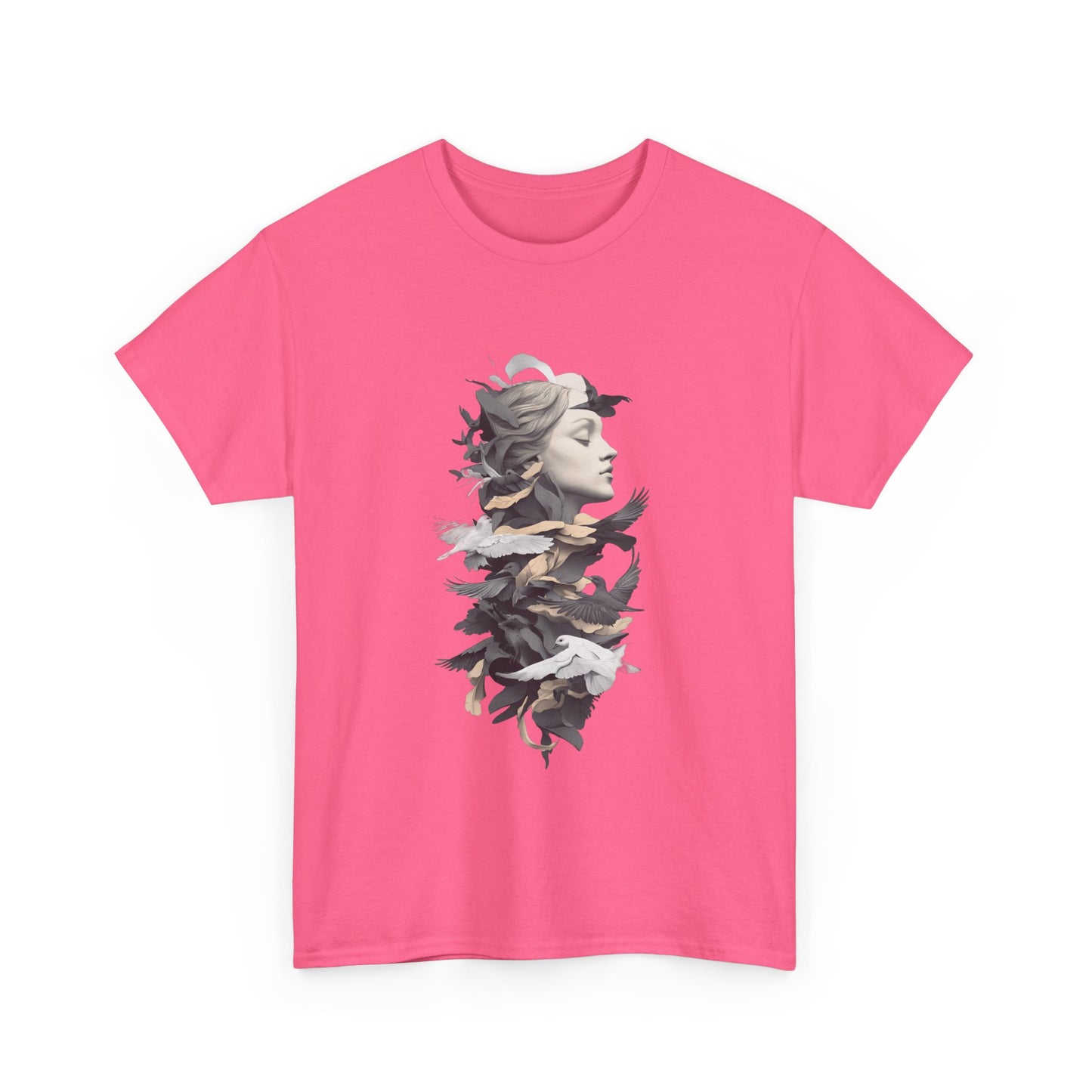 Unisex Heavy Cotton Tee - Serene Bird and Face Art Design - Tee Fusion Lab