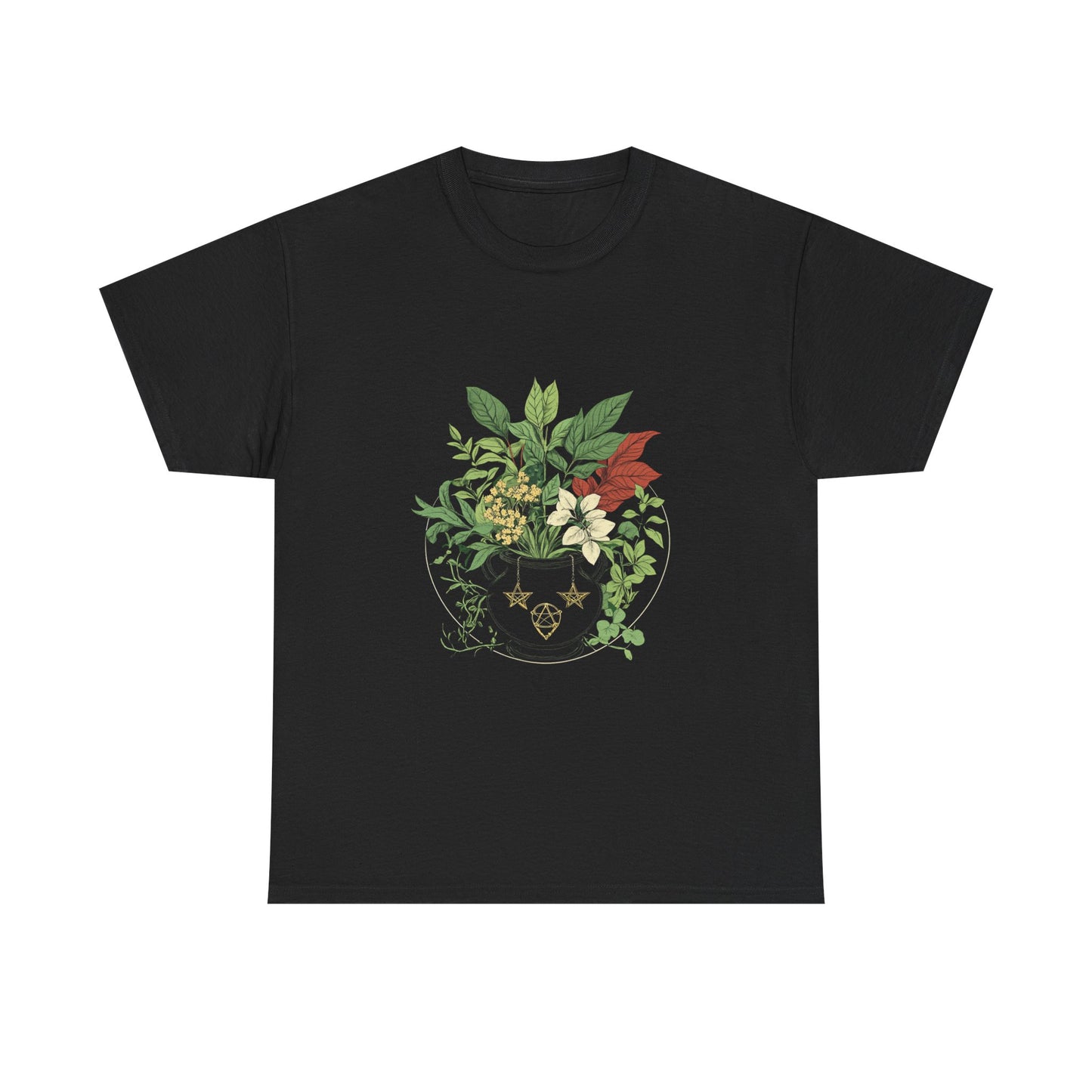 Witch's Garden Cauldron Tee - Botanical Vibes Unisex Heavy Cotton Tee - Nature Inspired Design - Tee Fusion Lab