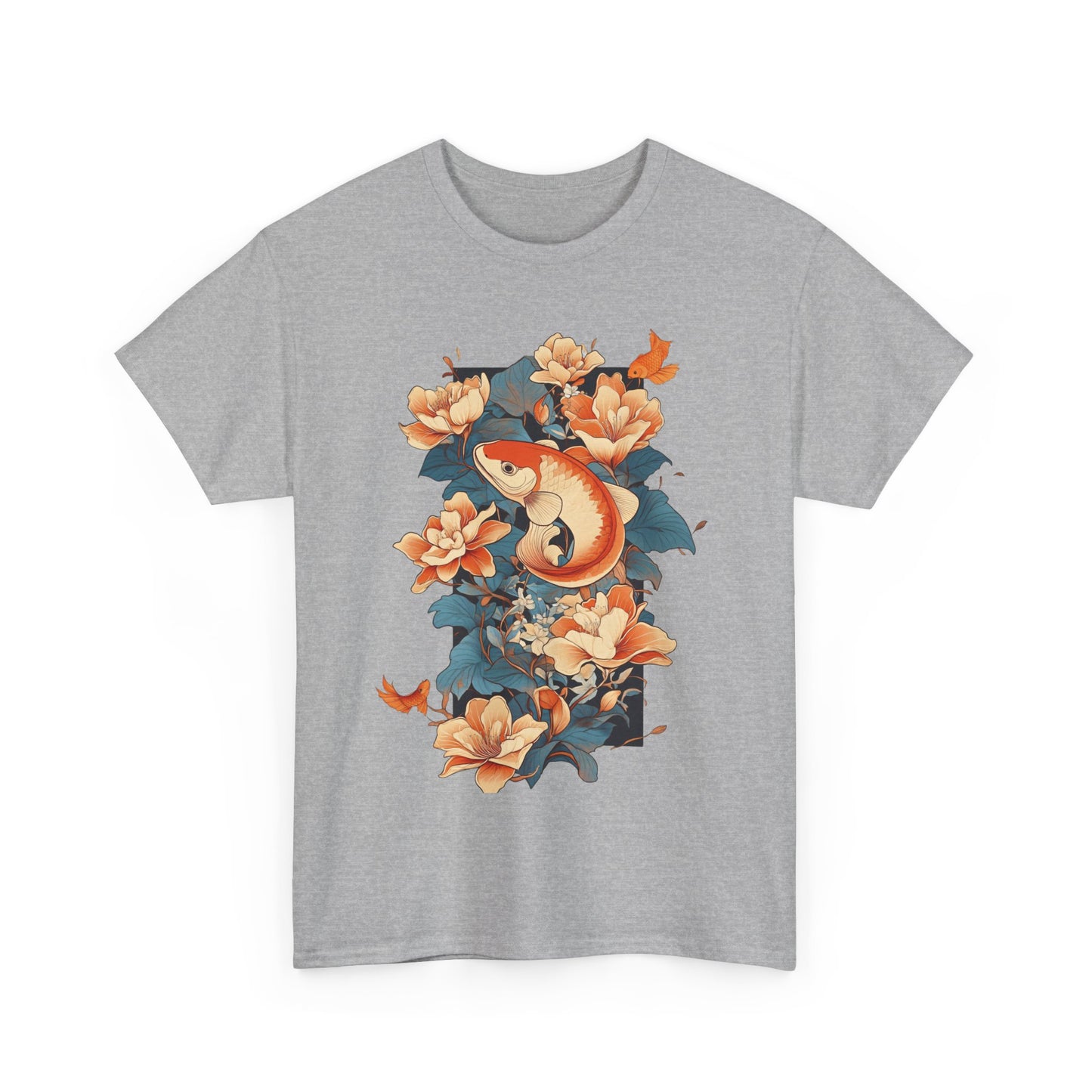 Floral Koi Unisex Heavy Cotton Tee - Vibrant Nature-Inspired Shirt for Casual Wear - Tee Fusion Lab