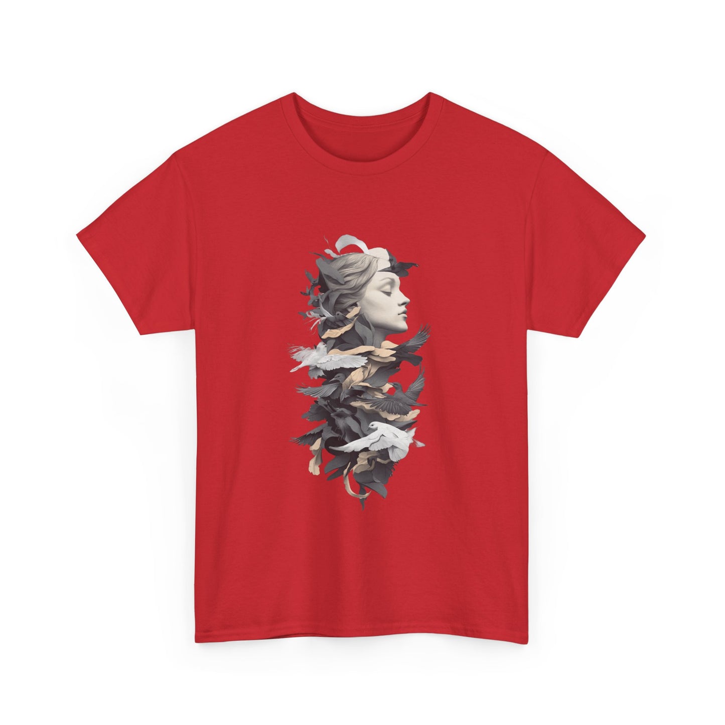 Unisex Heavy Cotton Tee - Serene Bird and Face Art Design - Tee Fusion Lab