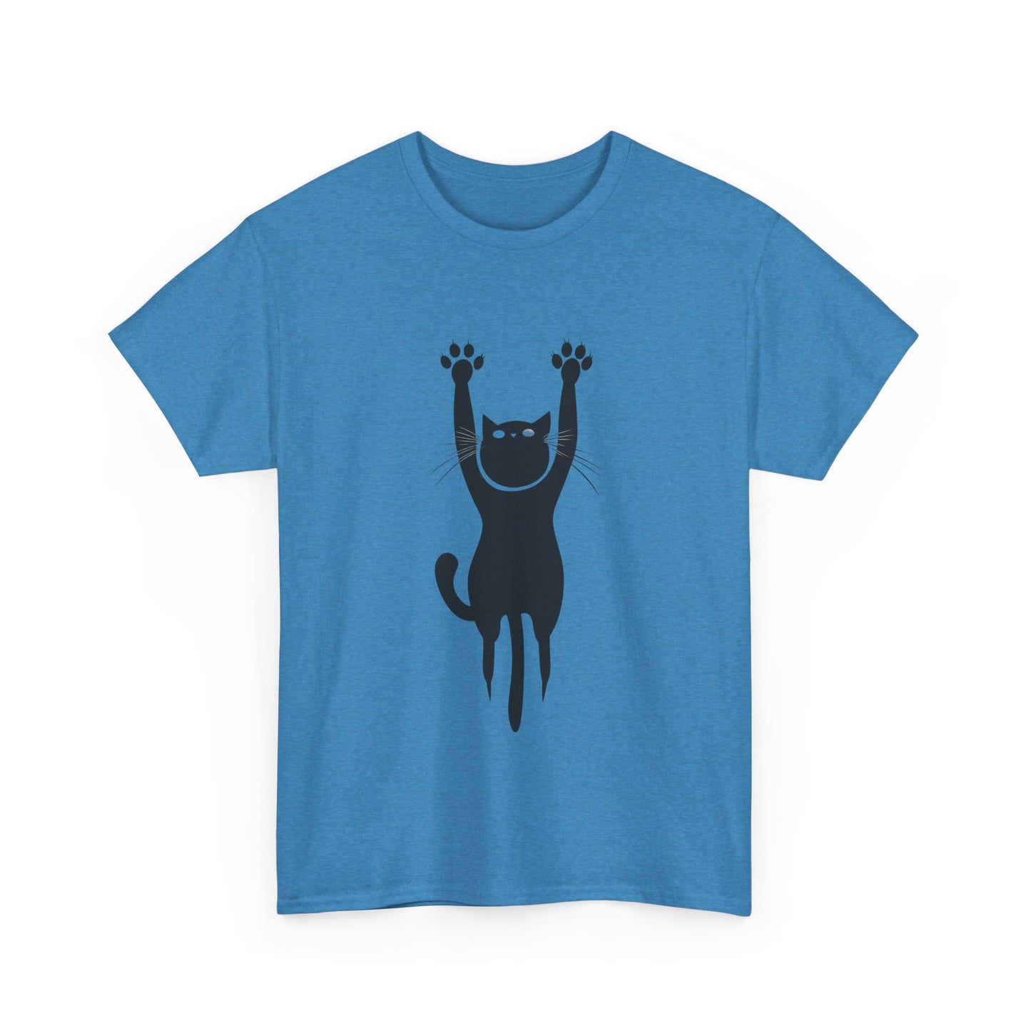 Playful Cat Unisex Heavy Cotton Tee - Stretching Hanging Cat - Tee Fusion Lab