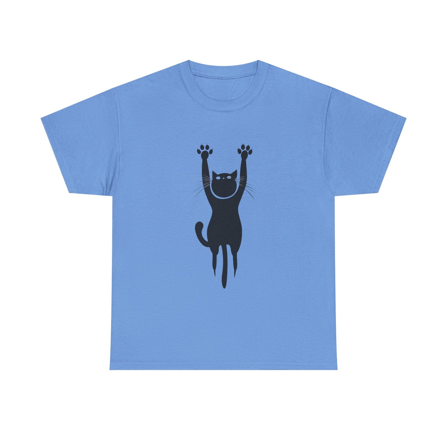 Playful Cat Unisex Heavy Cotton Tee - Stretching Hanging Cat - Tee Fusion Lab