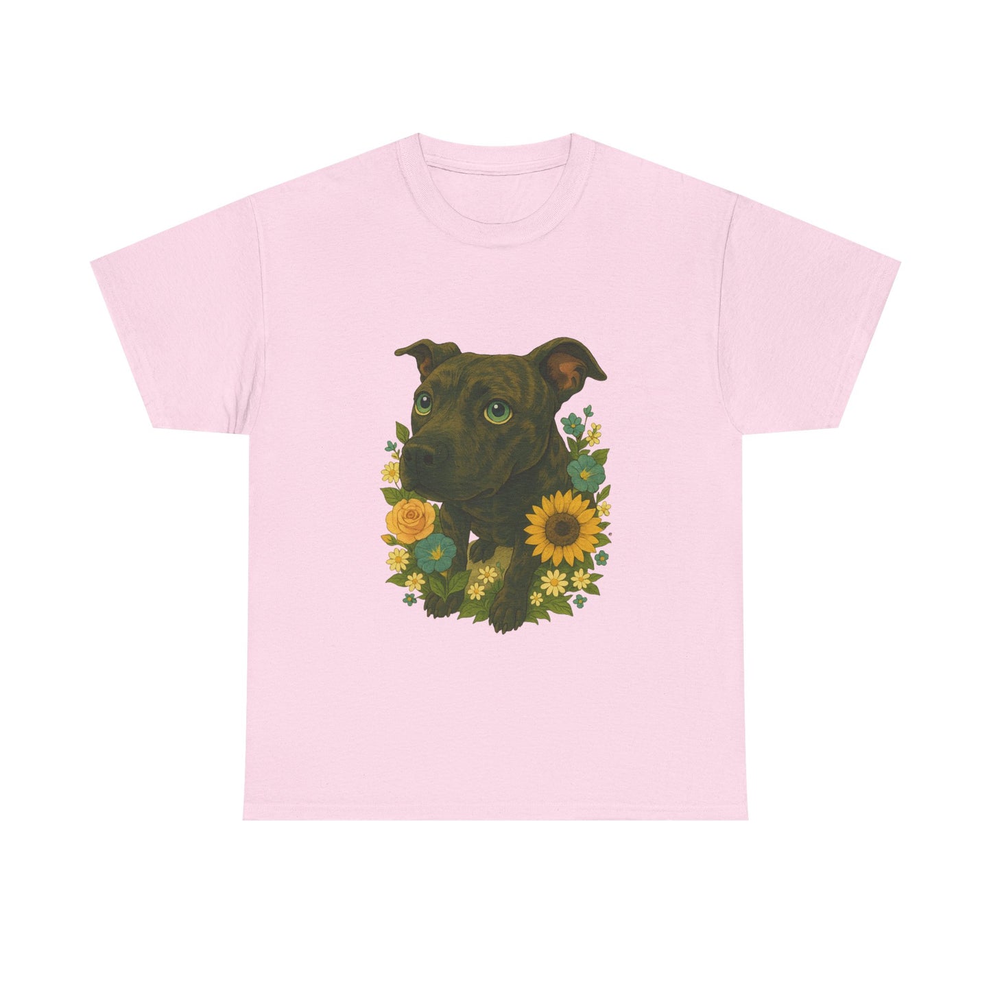Bloom Pup – Floral Pitbull Portrait Tee Unisex Heavy Cotton Tee - Floral Dog Design