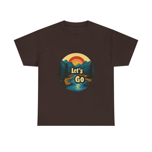 Adventure Ready Unisex Heavy Cotton Tee - 'Let's Go' Nature Design - Tee Fusion Lab