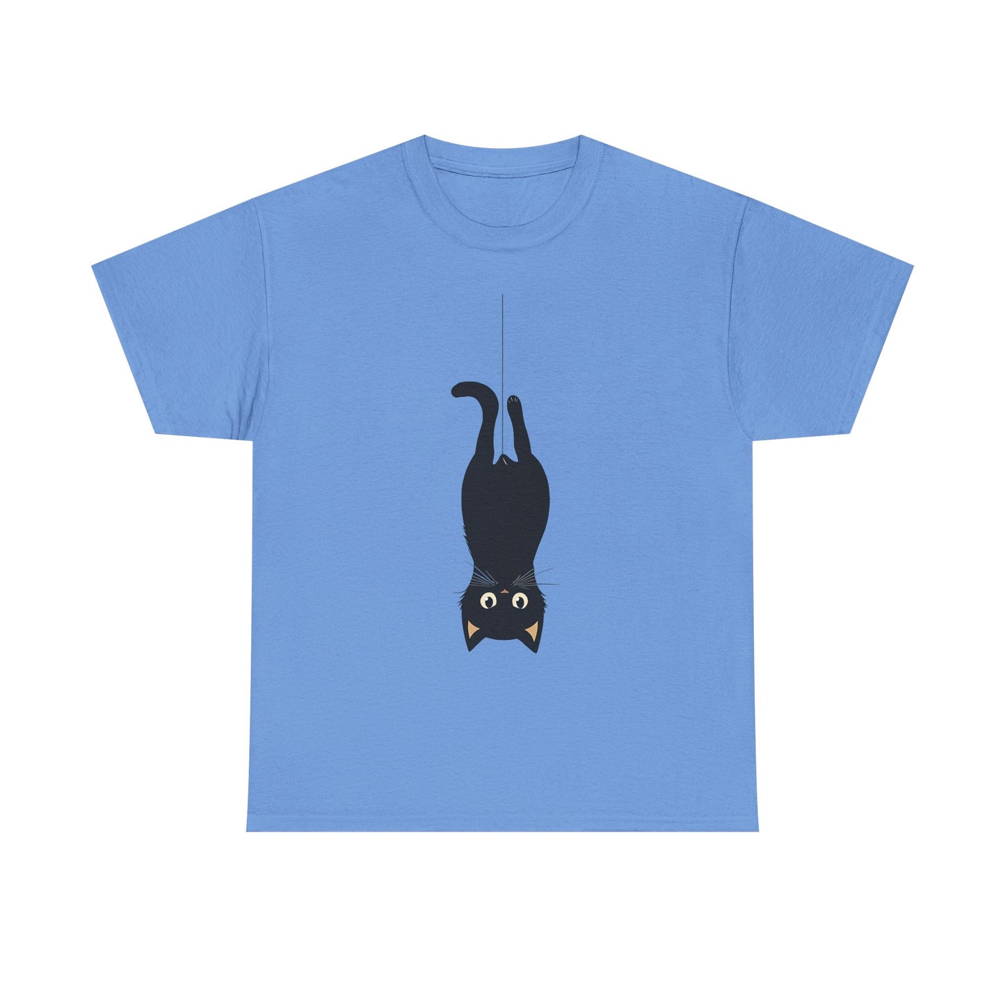 Funny Black Cat Unisex Heavy Cotton Tee - Upside-Down Hanging Cat
