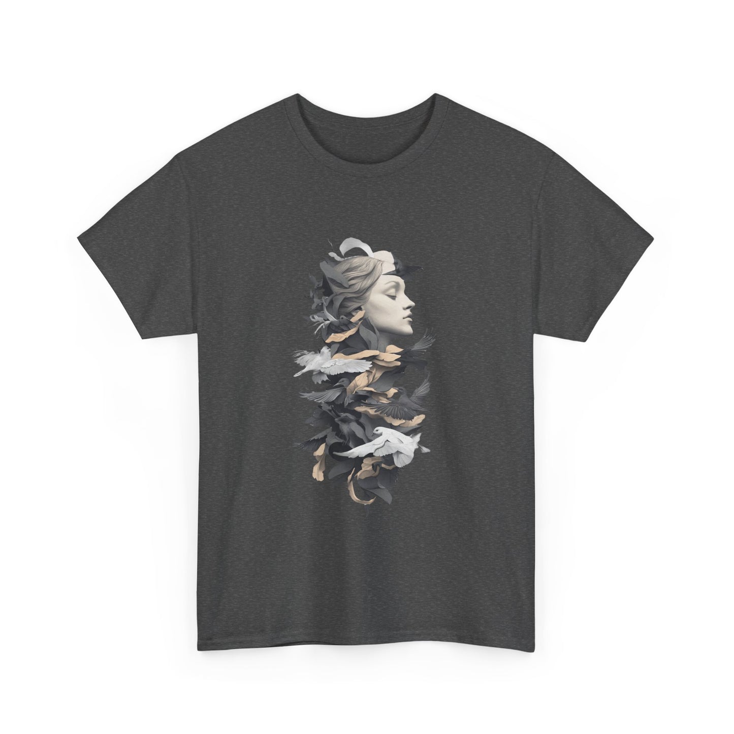 Unisex Heavy Cotton Tee - Serene Bird and Face Art Design - Tee Fusion Lab