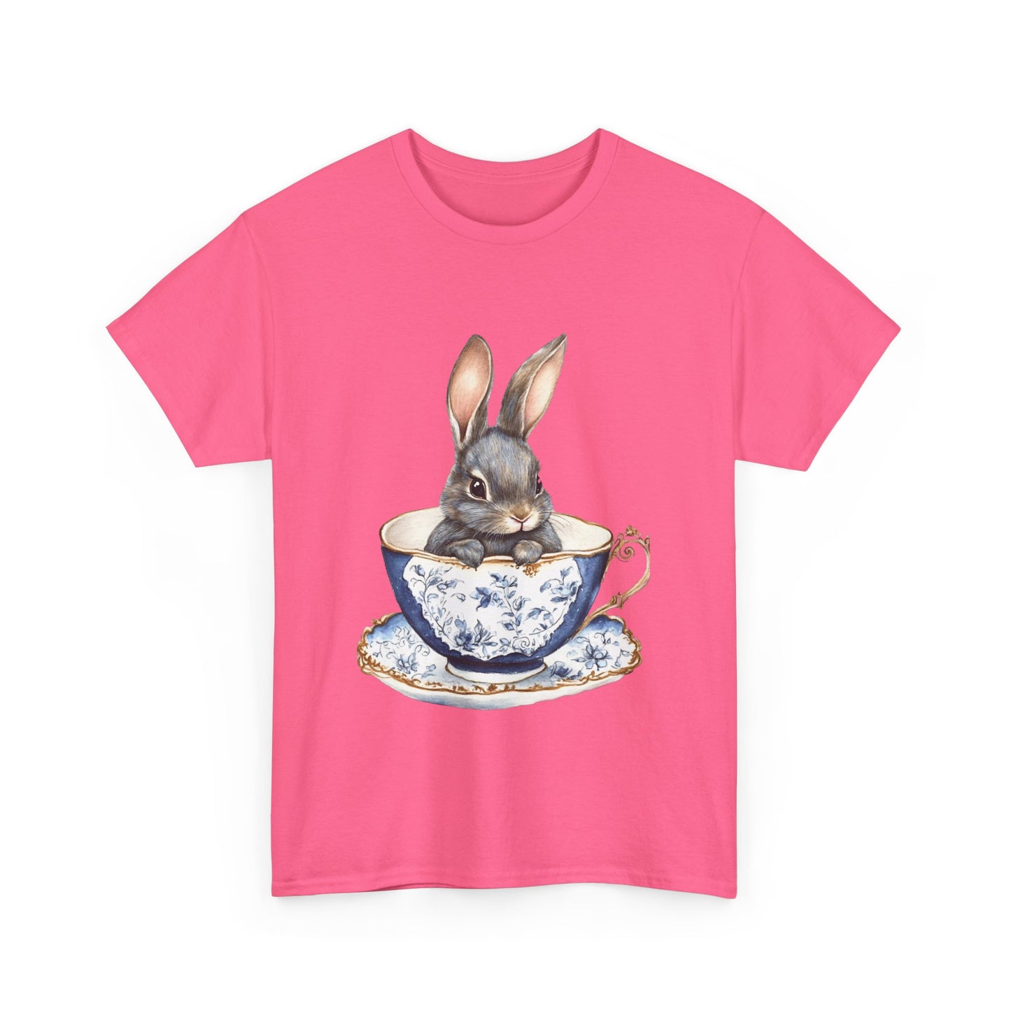 Elegant Bunny in Vintage Teacup Unisex Heavy Cotton Tee