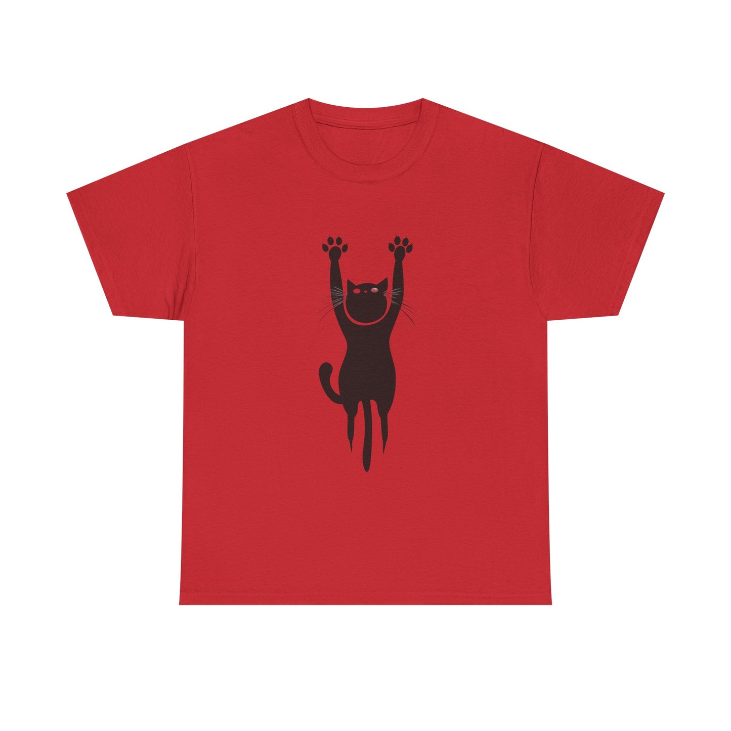 Playful Cat Unisex Heavy Cotton Tee - Stretching Hanging Cat - Tee Fusion Lab
