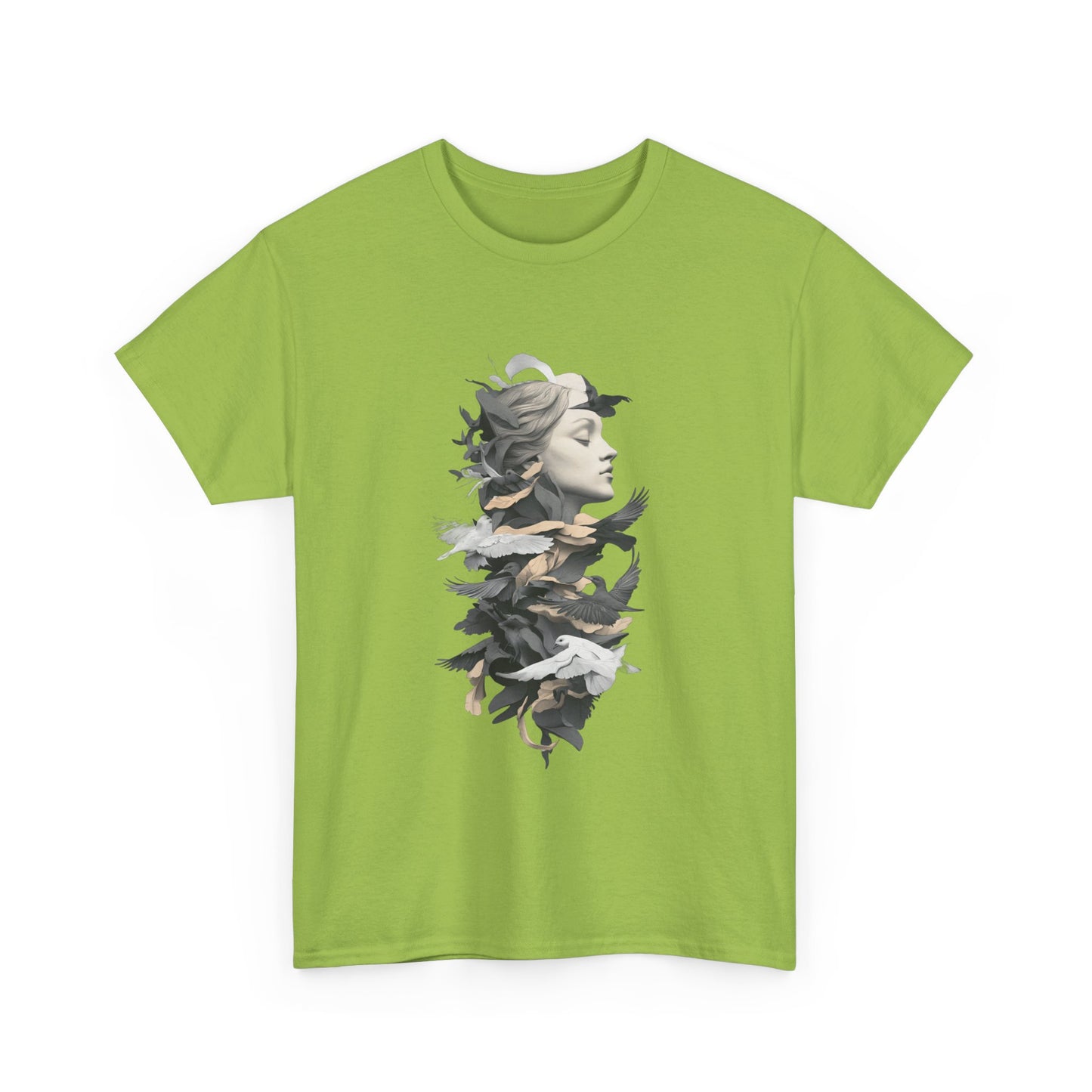Unisex Heavy Cotton Tee - Serene Bird and Face Art Design - Tee Fusion Lab