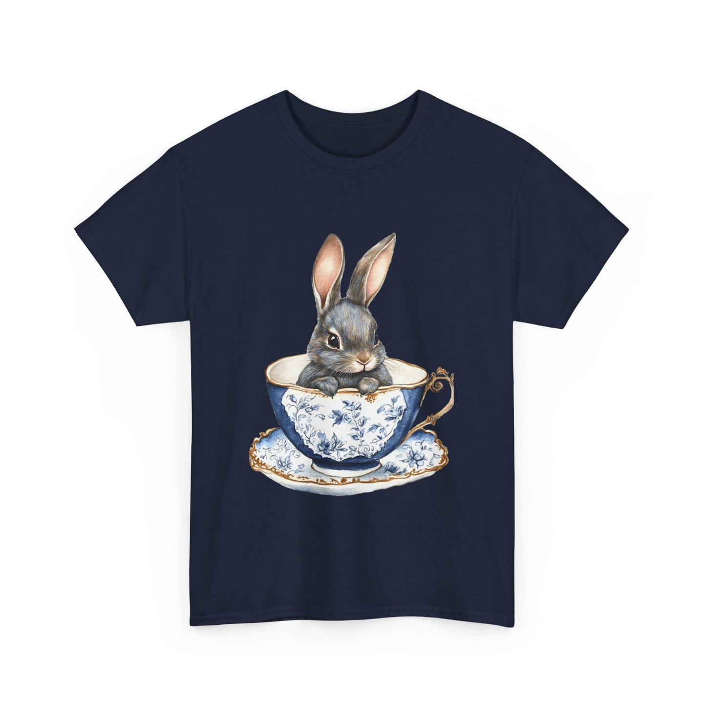 Elegant Bunny in Vintage Teacup Unisex Heavy Cotton Tee