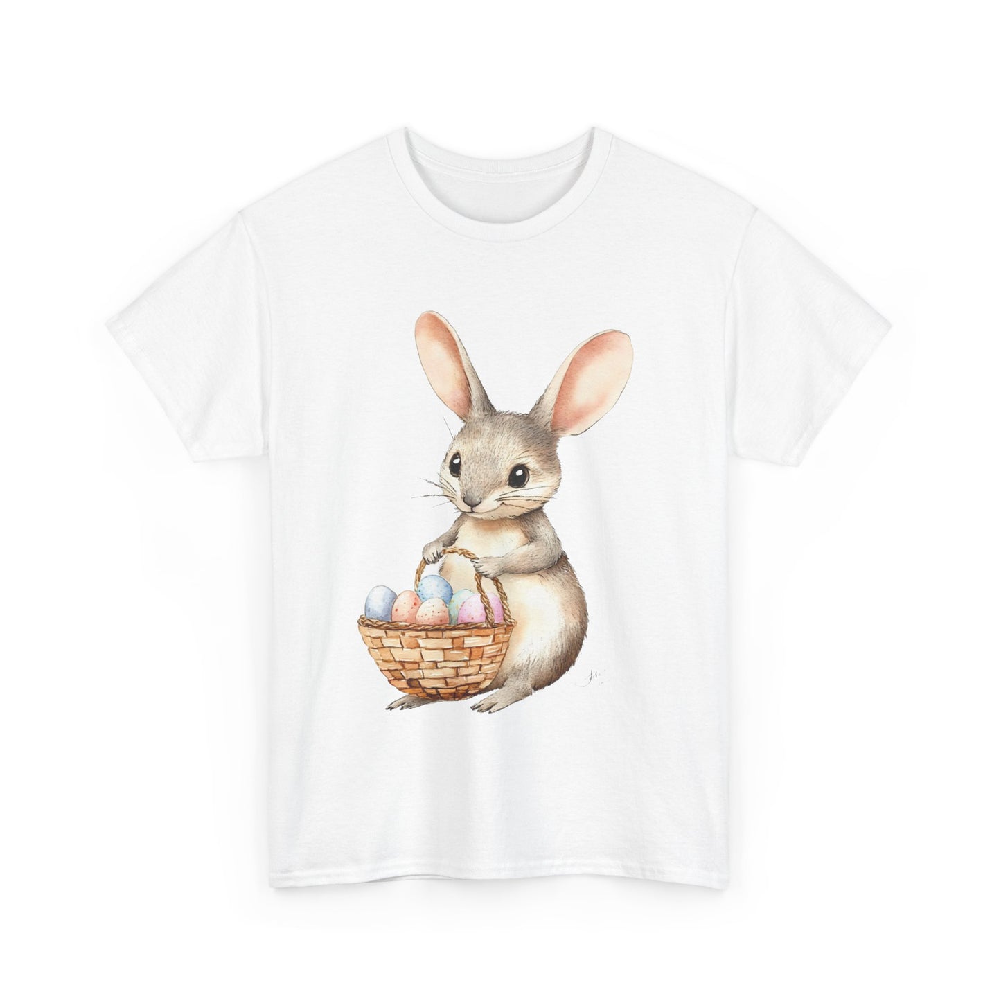 Watercolor Easter Bunny with Basket of Eggs Unisex Heavy Cotton Tee - Tee Fusion Lab
