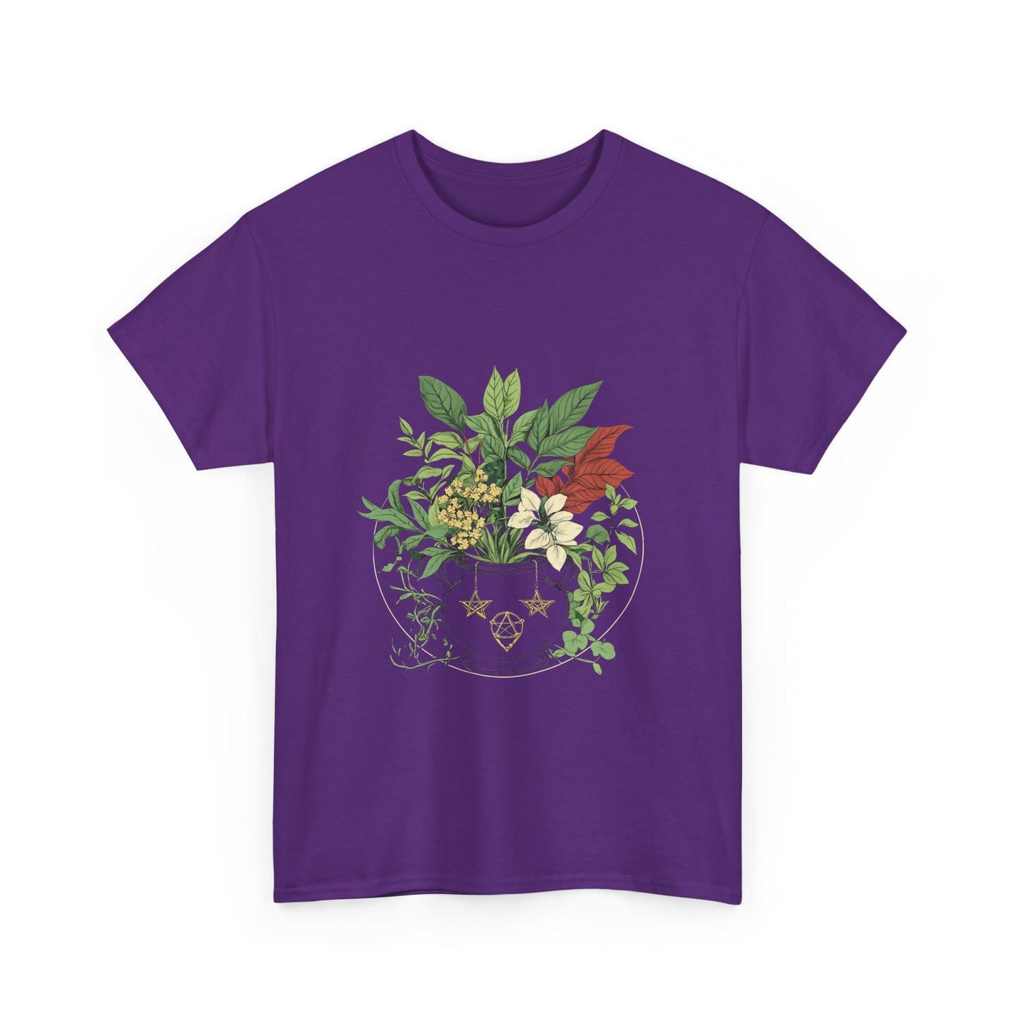 Witch's Garden Cauldron Tee - Botanical Vibes Unisex Heavy Cotton Tee - Nature Inspired Design - Tee Fusion Lab