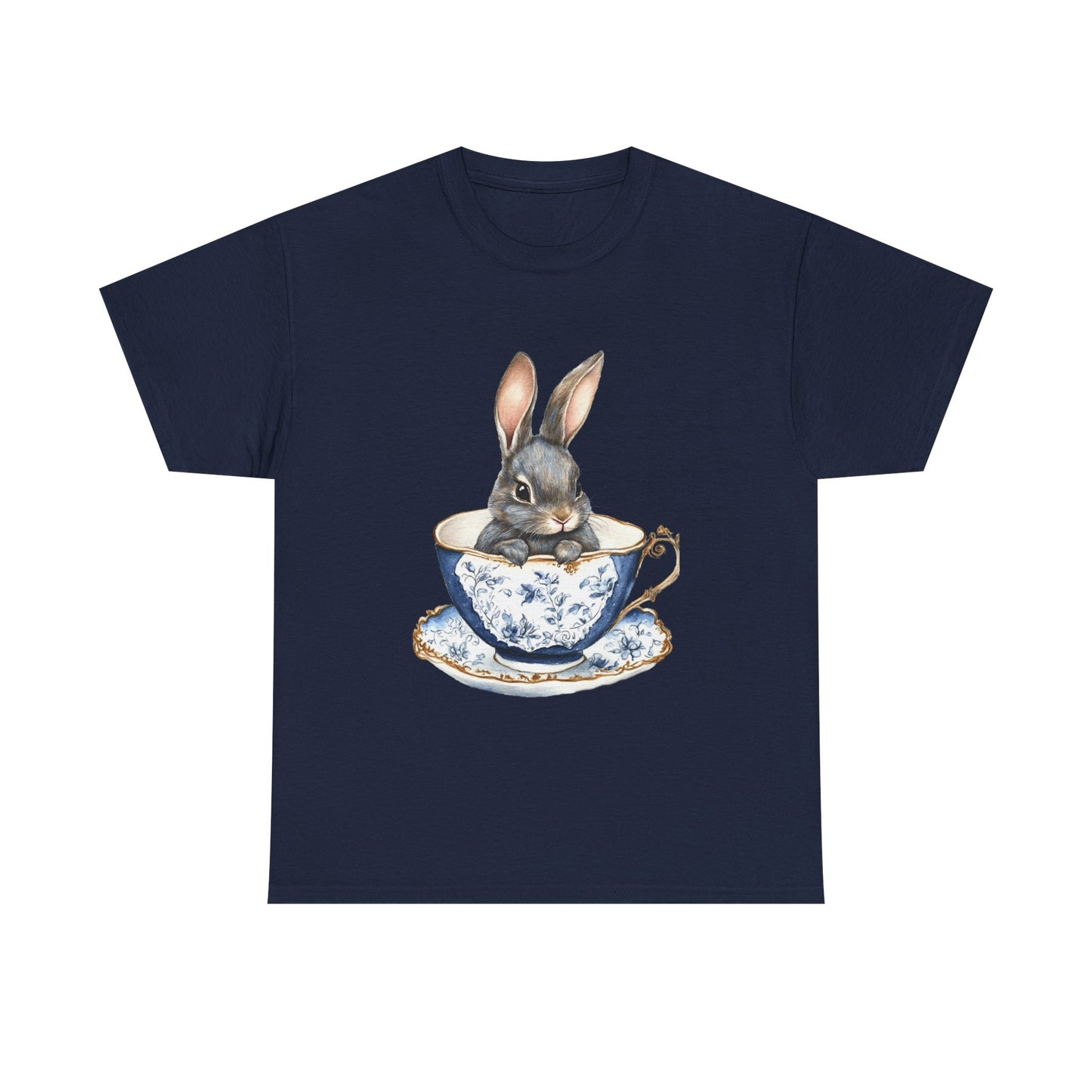 Elegant Bunny in Vintage Teacup Unisex Heavy Cotton Tee