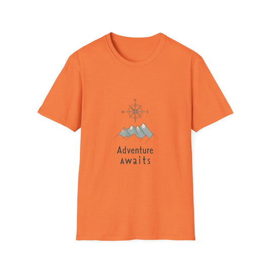 Adventure Awaits Unisex Softstyle T-Shirt, Perfect for Travel Lovers, Outdoor Enthusiasts, Camping, Adventure Gifts, Nature Tee - Tee Fusion Lab