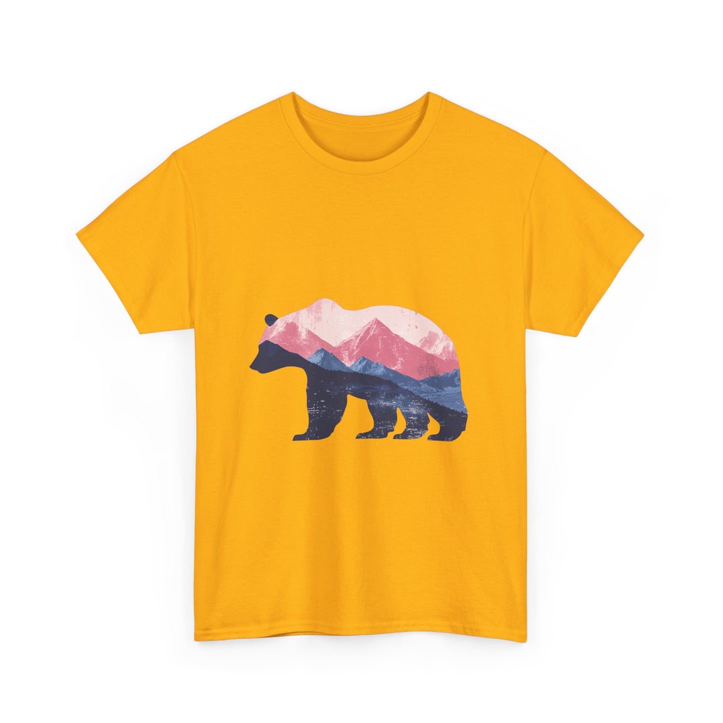 Double Exposure Bear with Mountain Landscape Unisex Heavy Cotton Tee - Nature Lover's T-Shirt