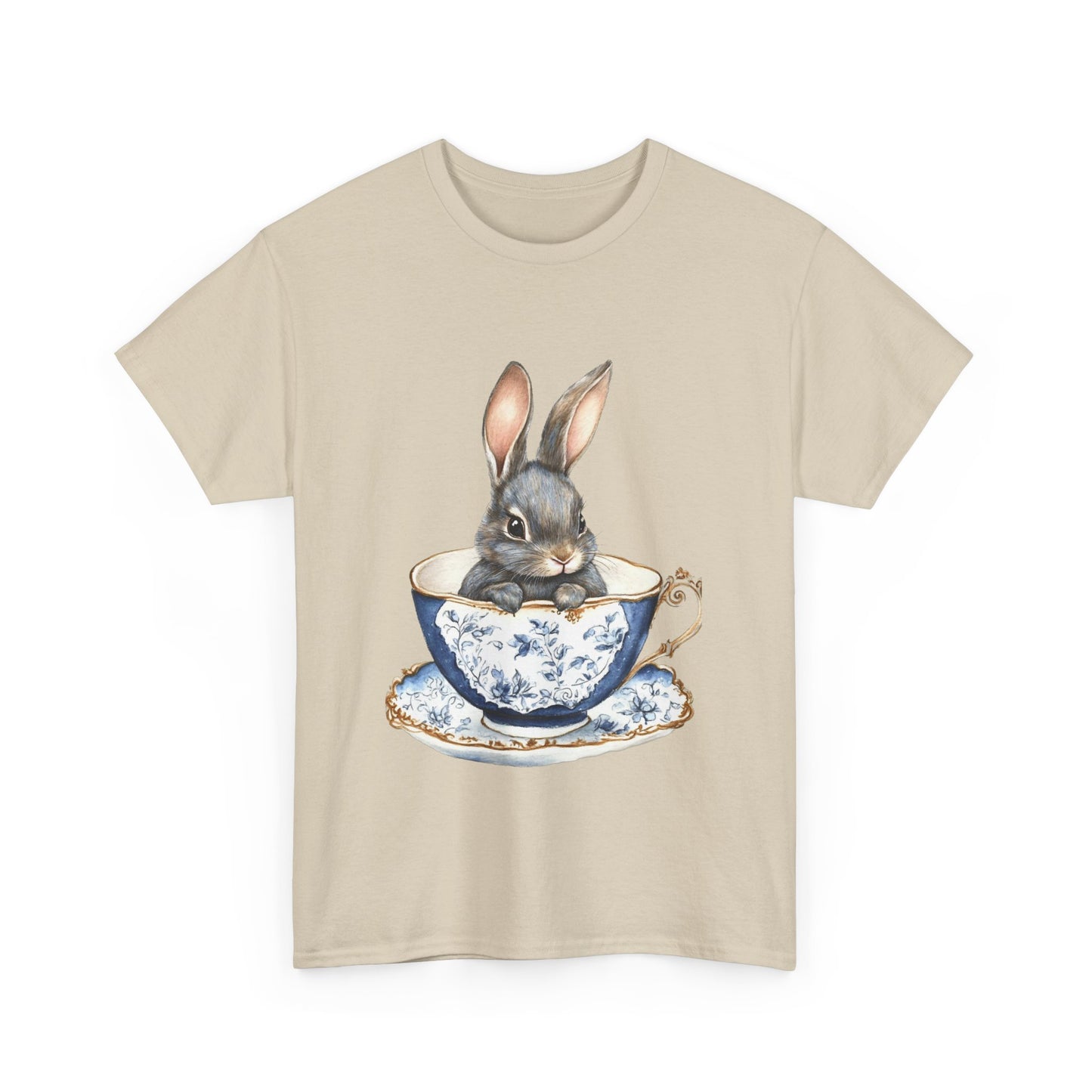 Elegant Bunny in Vintage Teacup Unisex Heavy Cotton Tee