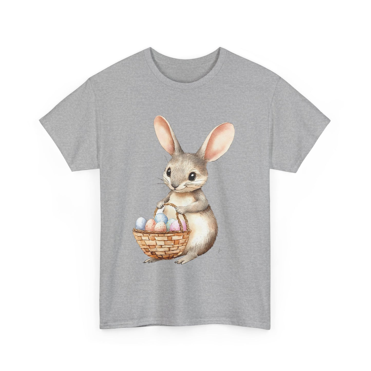 Watercolor Easter Bunny with Basket of Eggs Unisex Heavy Cotton Tee - Tee Fusion Lab