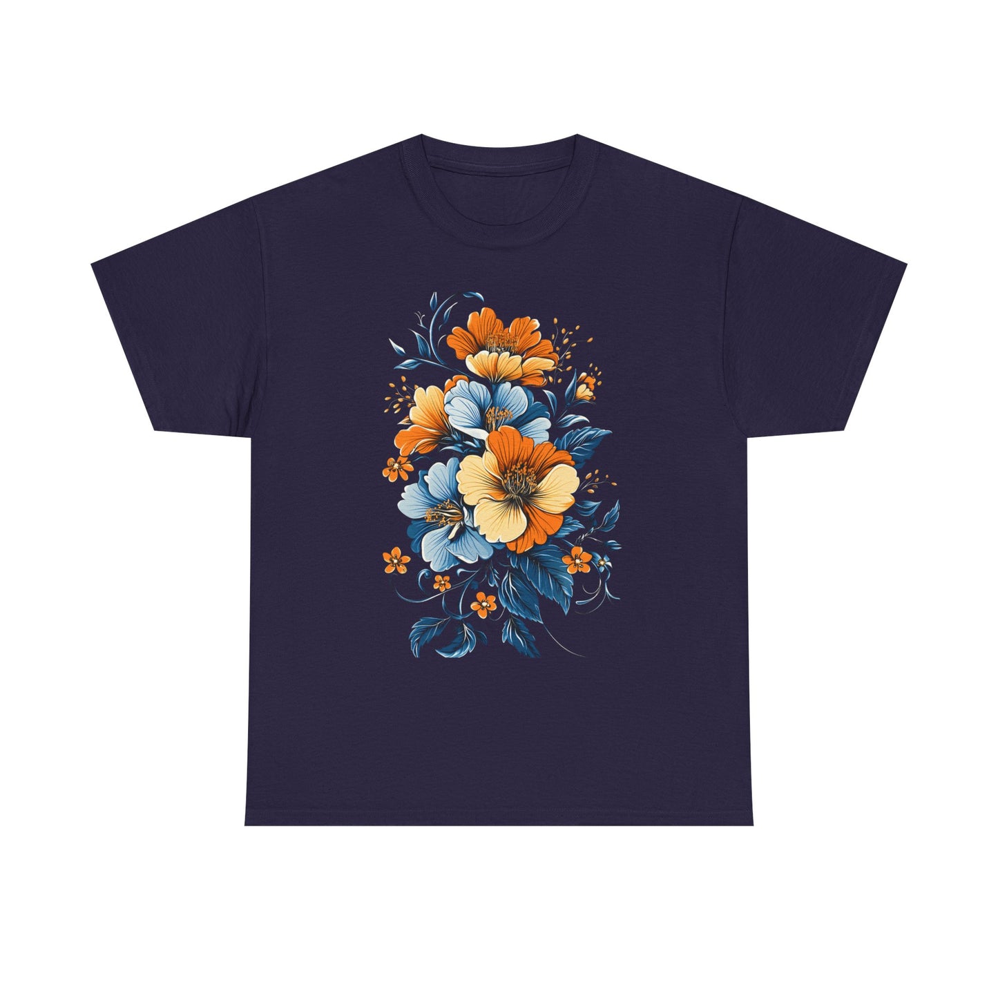 Midnight Bloom – Art Nouveau Floral Tee - Floral Unisex Heavy Cotton Tee - Vintage Botanical Design