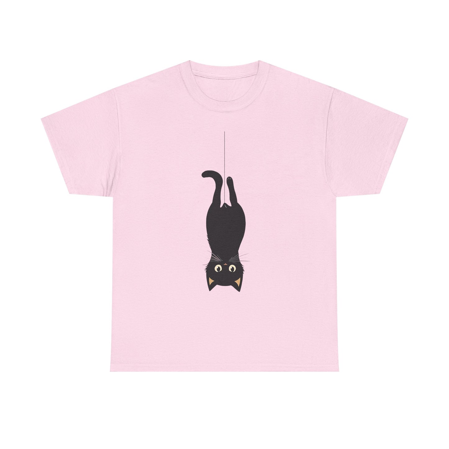Funny Black Cat Unisex Heavy Cotton Tee - Upside-Down Hanging Cat