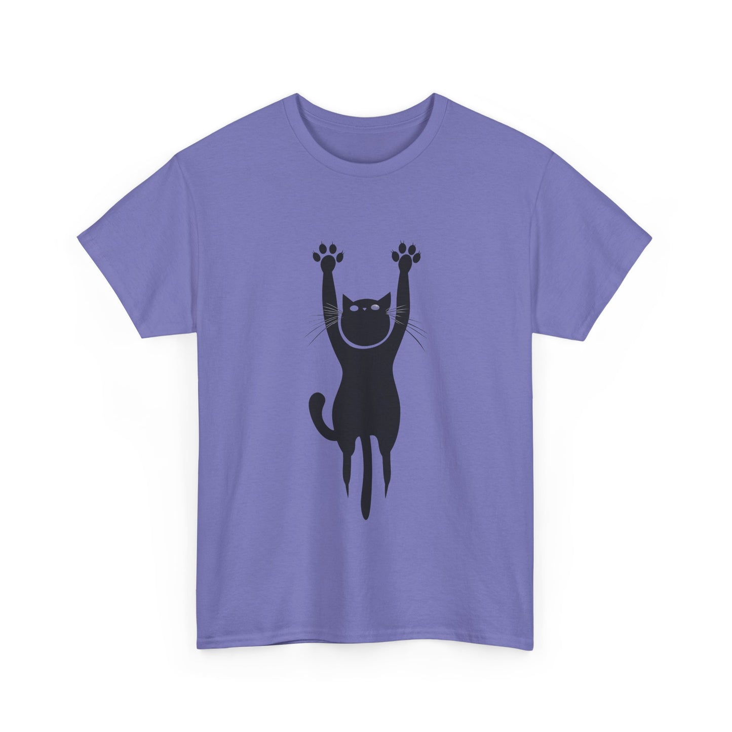Playful Cat Unisex Heavy Cotton Tee - Stretching Hanging Cat - Tee Fusion Lab