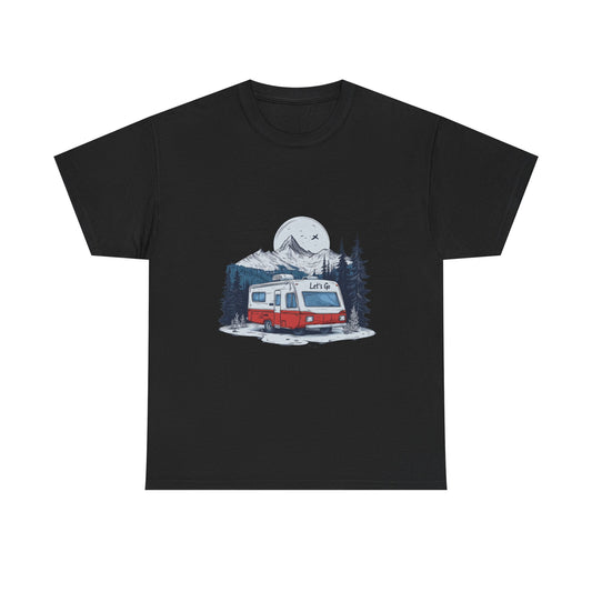 Adventure Awaits Unisex Heavy Cotton Tee - Retro RV Camping Design - Tee Fusion Lab