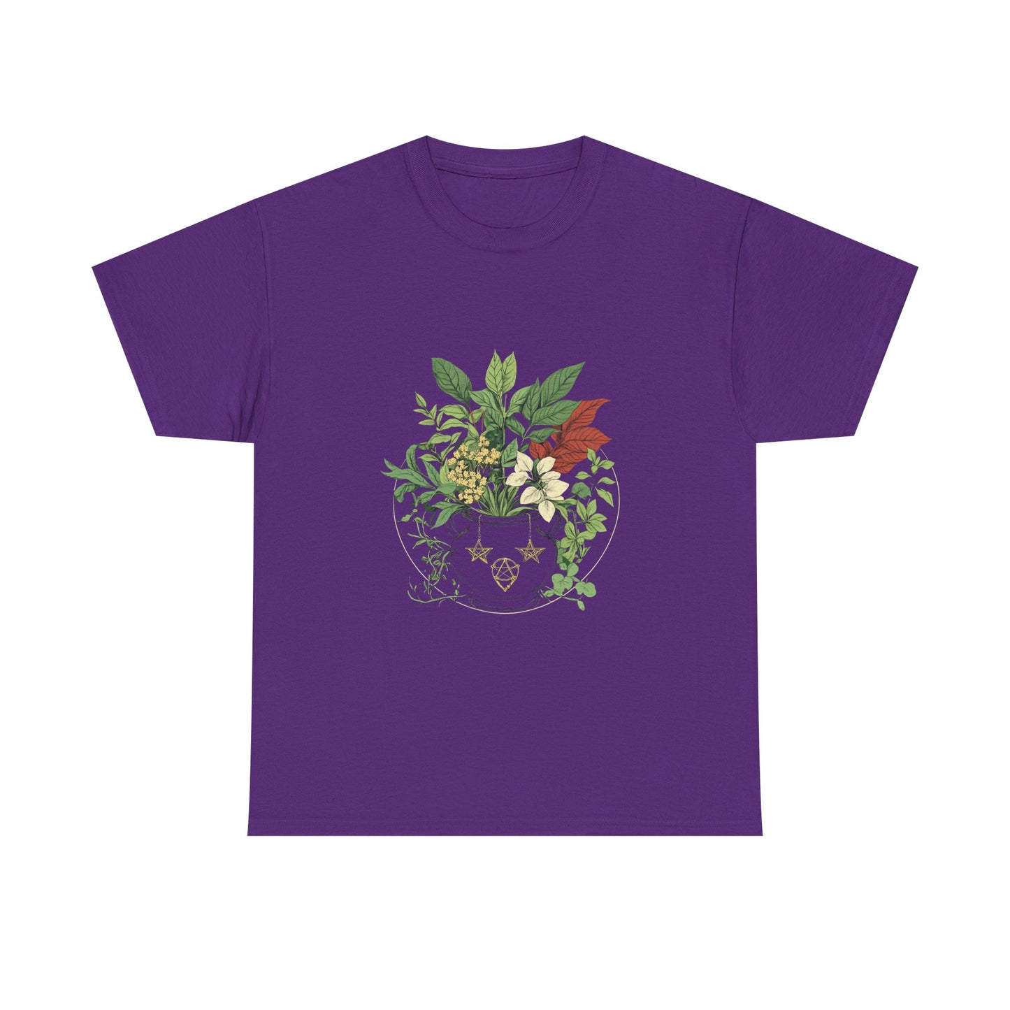 Witch's Garden Cauldron Tee - Botanical Vibes Unisex Heavy Cotton Tee - Nature Inspired Design - Tee Fusion Lab