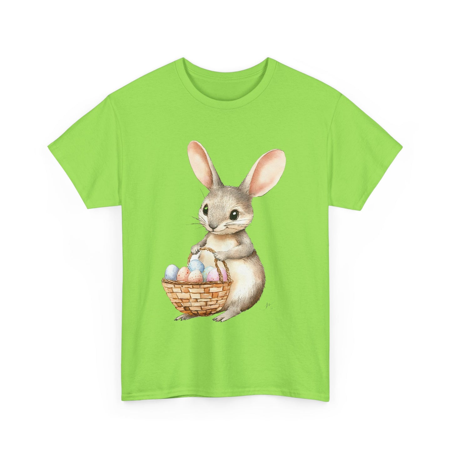 Watercolor Easter Bunny with Basket of Eggs Unisex Heavy Cotton Tee - Tee Fusion Lab