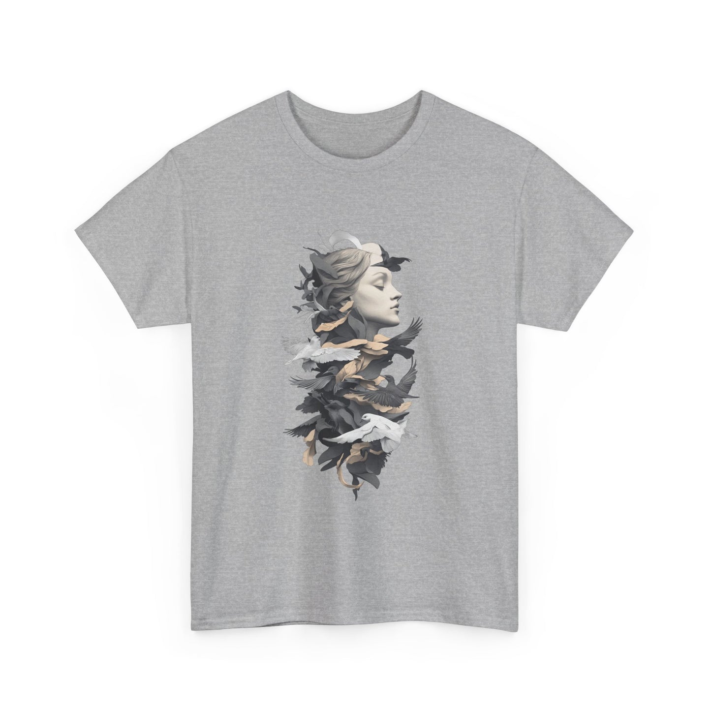 Unisex Heavy Cotton Tee - Serene Bird and Face Art Design - Tee Fusion Lab