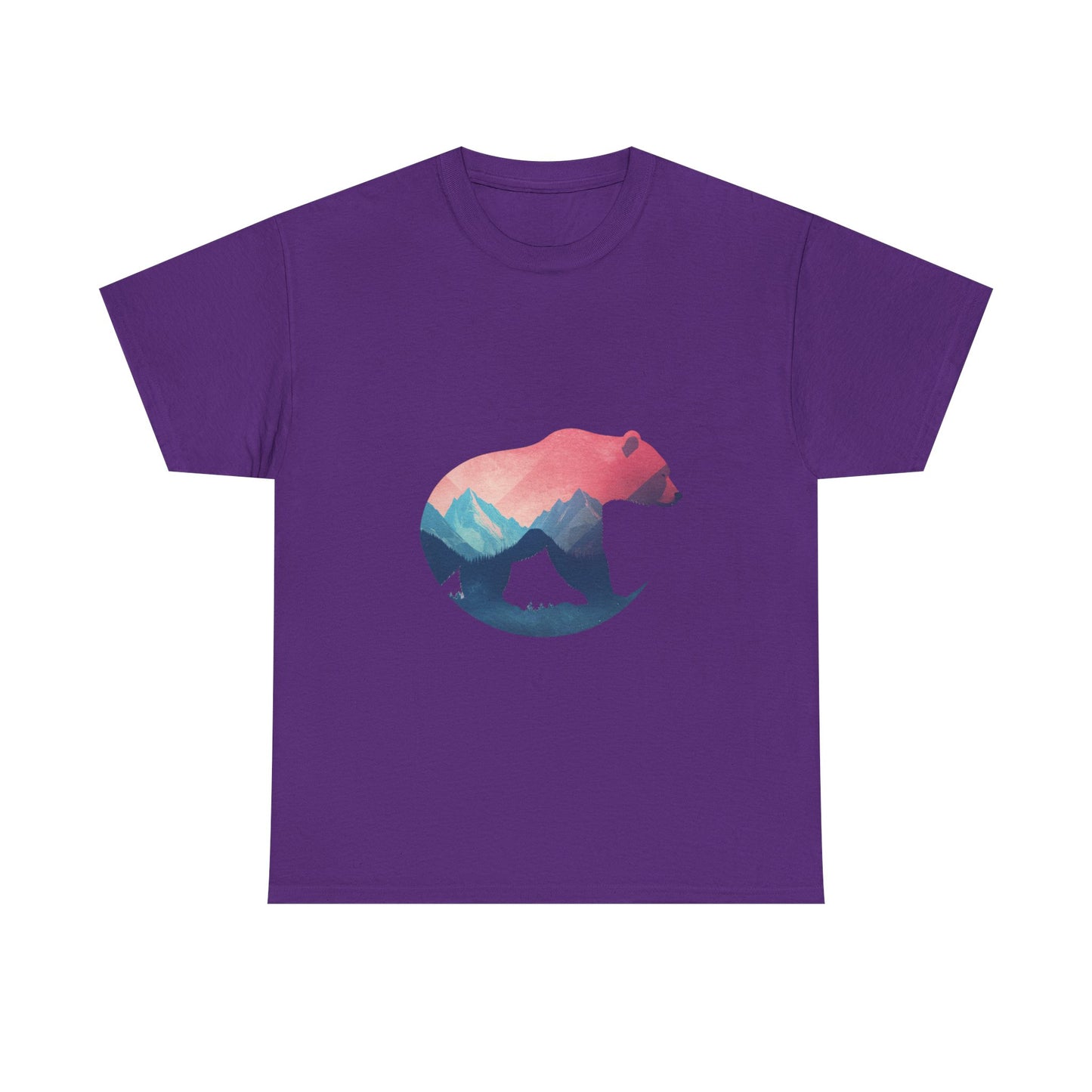 Majestic Bear with Mountain Landscape Unisex Heavy Cotton Tee - Nature Inspired Graphic T-Shirt
