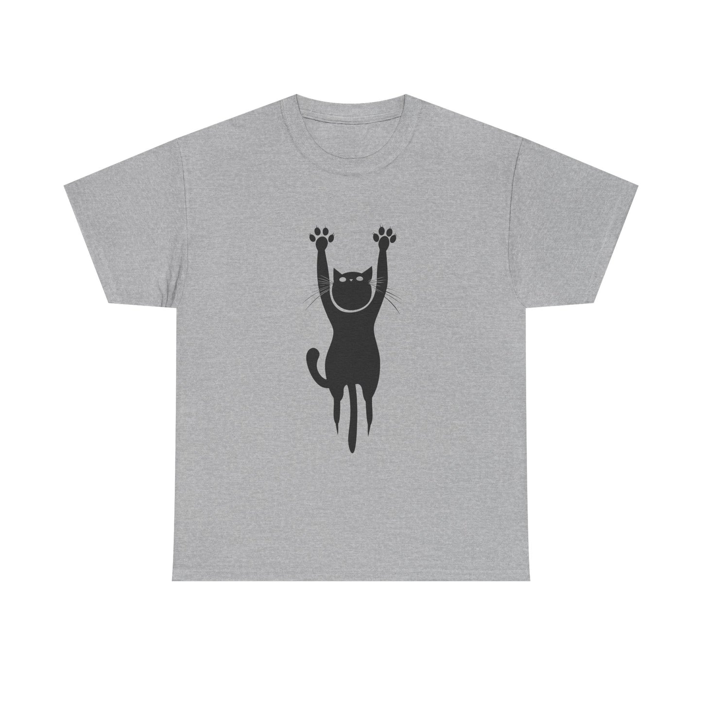 Playful Cat Unisex Heavy Cotton Tee - Stretching Hanging Cat - Tee Fusion Lab