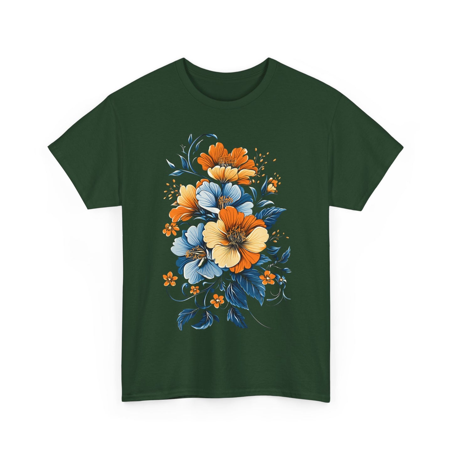 Midnight Bloom – Art Nouveau Floral Tee - Floral Unisex Heavy Cotton Tee - Vintage Botanical Design