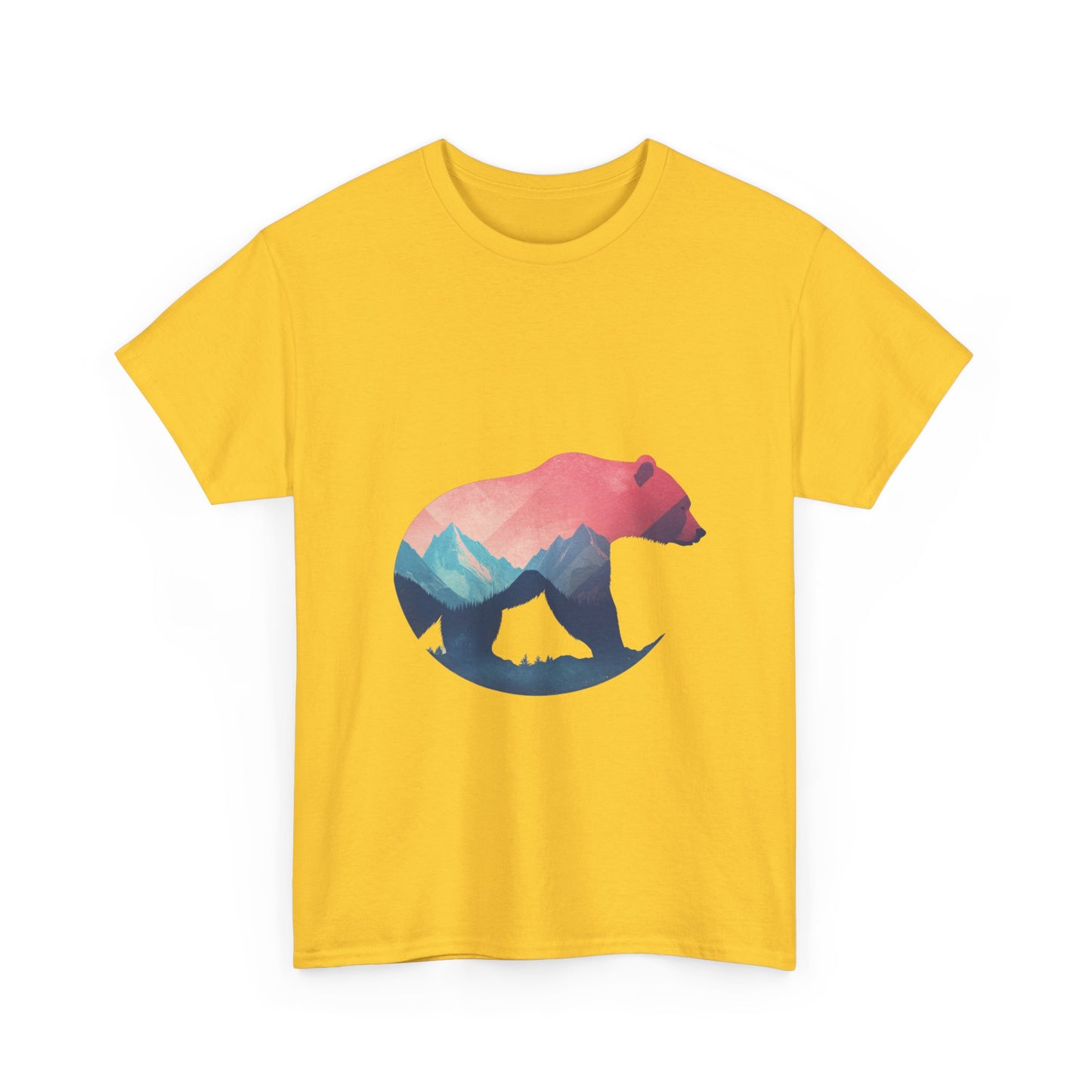 Majestic Bear with Mountain Landscape Unisex Heavy Cotton Tee - Nature Inspired Graphic T-Shirt