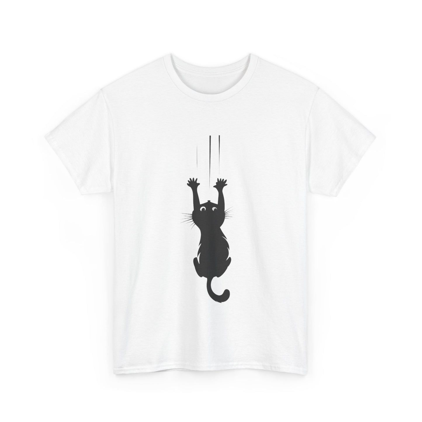 Playful Cat Claw Unisex Heavy Cotton Tee - Hanging Cat Panic - Tee Fusion Lab