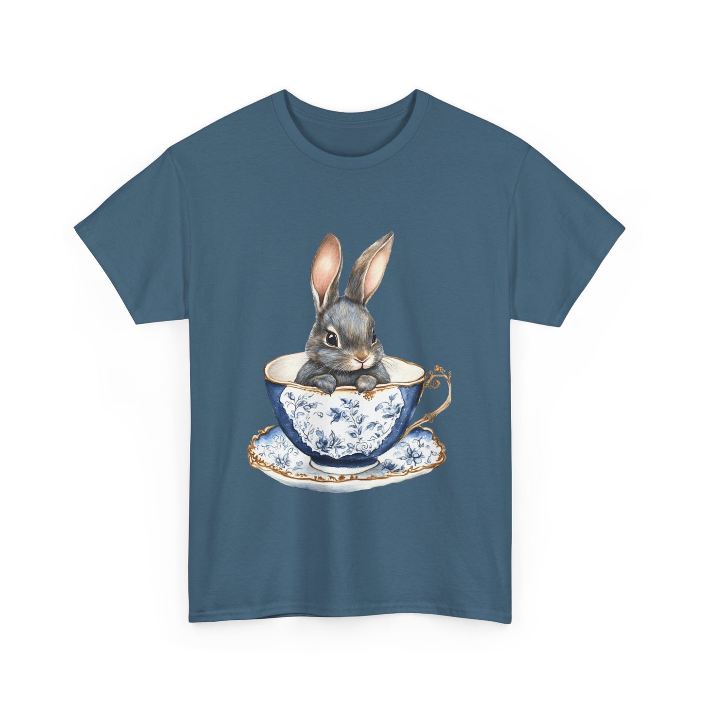 Elegant Bunny in Vintage Teacup Unisex Heavy Cotton Tee