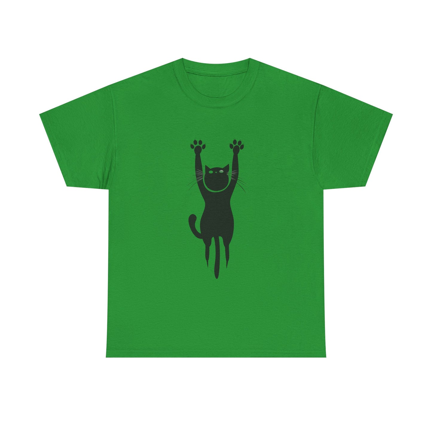 Playful Cat Unisex Heavy Cotton Tee - Stretching Hanging Cat - Tee Fusion Lab