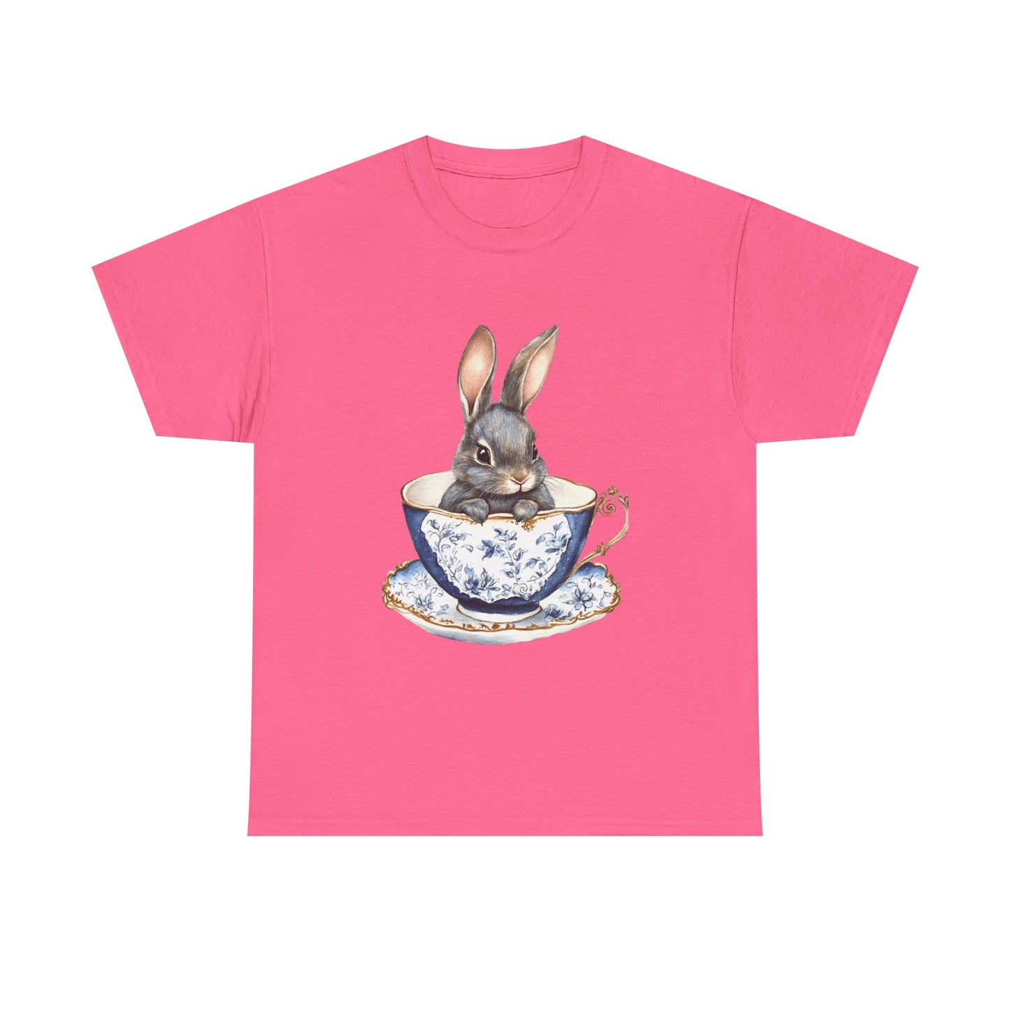 Elegant Bunny in Vintage Teacup Unisex Heavy Cotton Tee