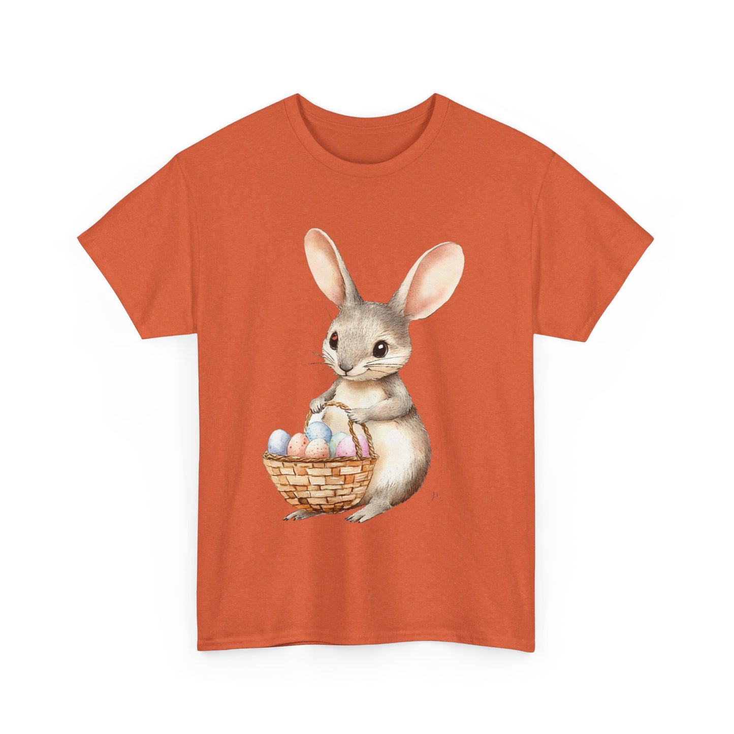 Watercolor Easter Bunny with Basket of Eggs Unisex Heavy Cotton Tee - Tee Fusion Lab