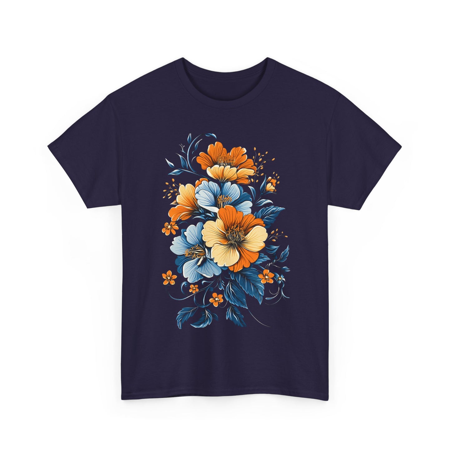 Midnight Bloom – Art Nouveau Floral Tee - Floral Unisex Heavy Cotton Tee - Vintage Botanical Design