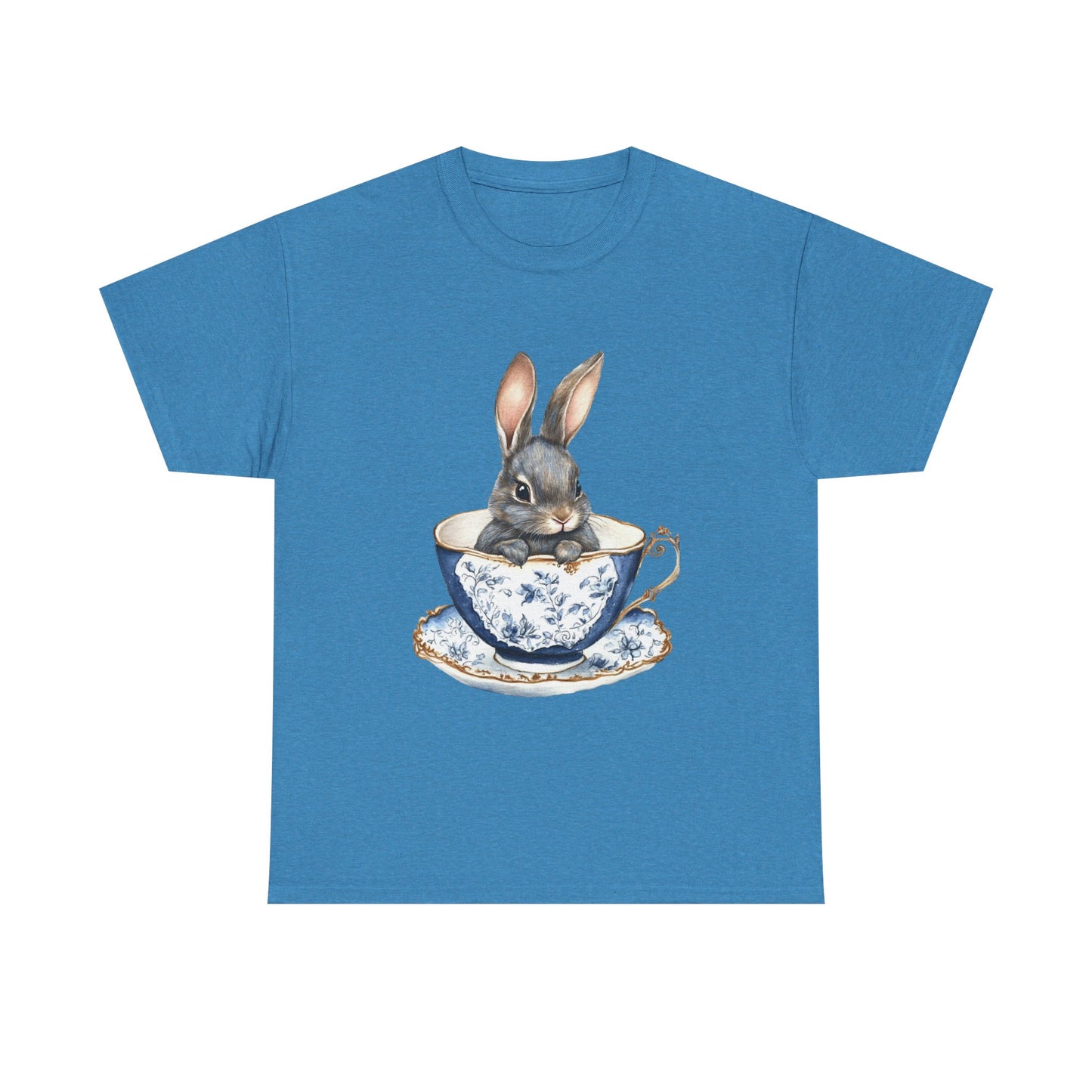Elegant Bunny in Vintage Teacup Unisex Heavy Cotton Tee