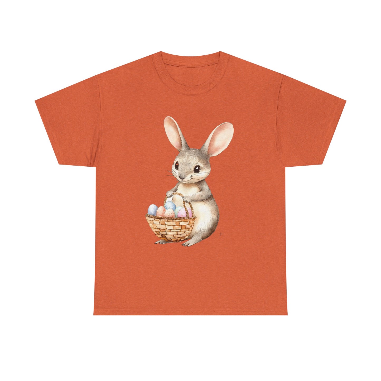 Watercolor Easter Bunny with Basket of Eggs Unisex Heavy Cotton Tee - Tee Fusion Lab