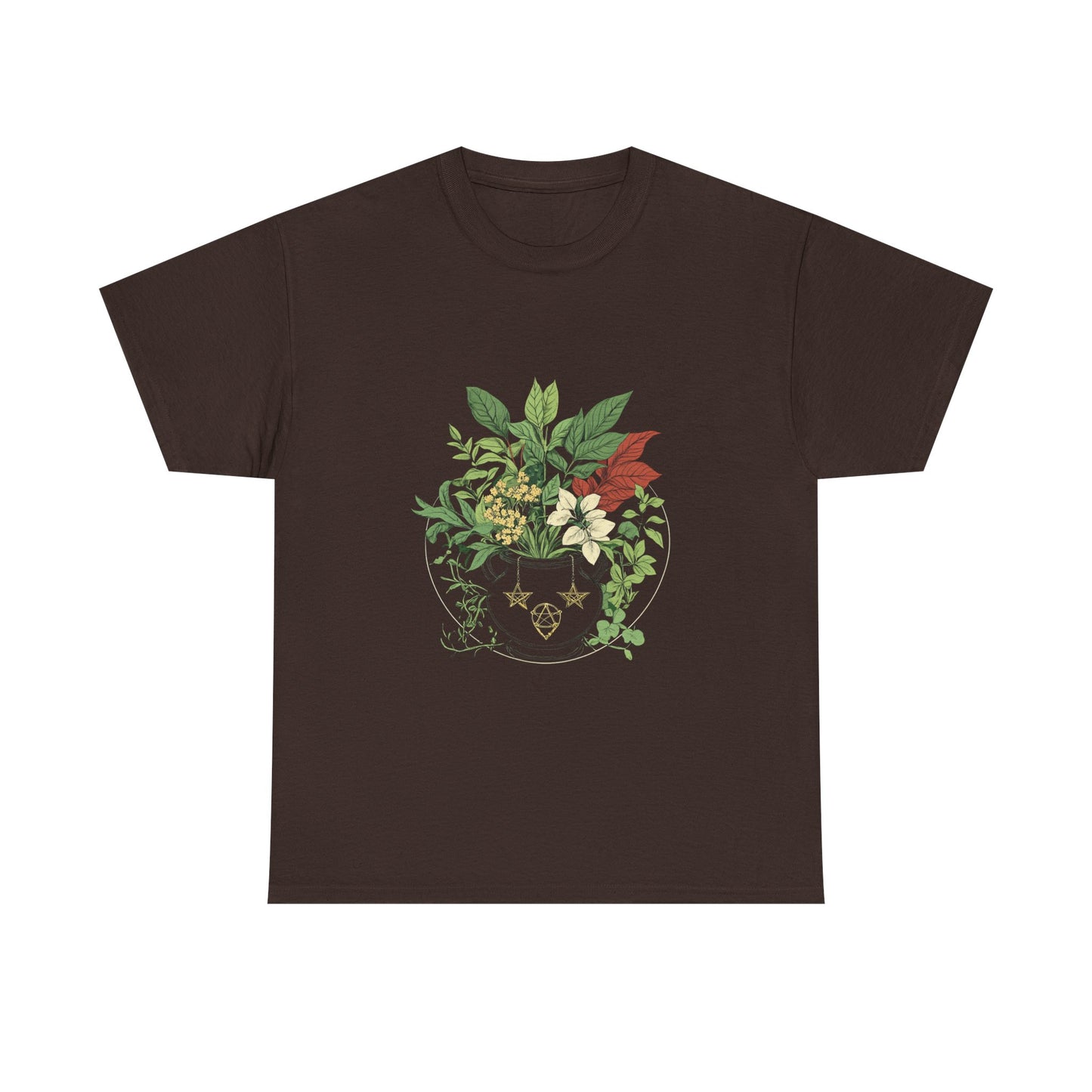 Witch's Garden Cauldron Tee - Botanical Vibes Unisex Heavy Cotton Tee - Nature Inspired Design - Tee Fusion Lab