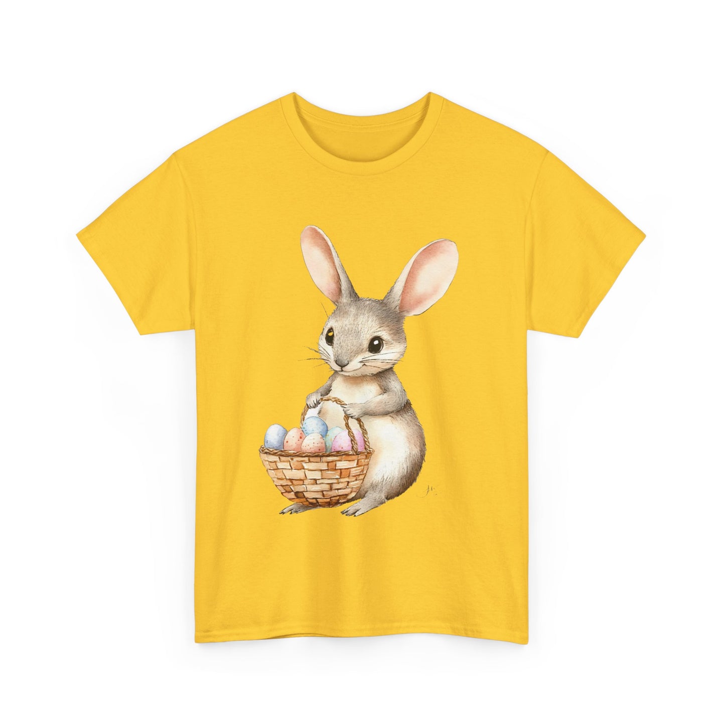 Watercolor Easter Bunny with Basket of Eggs Unisex Heavy Cotton Tee - Tee Fusion Lab
