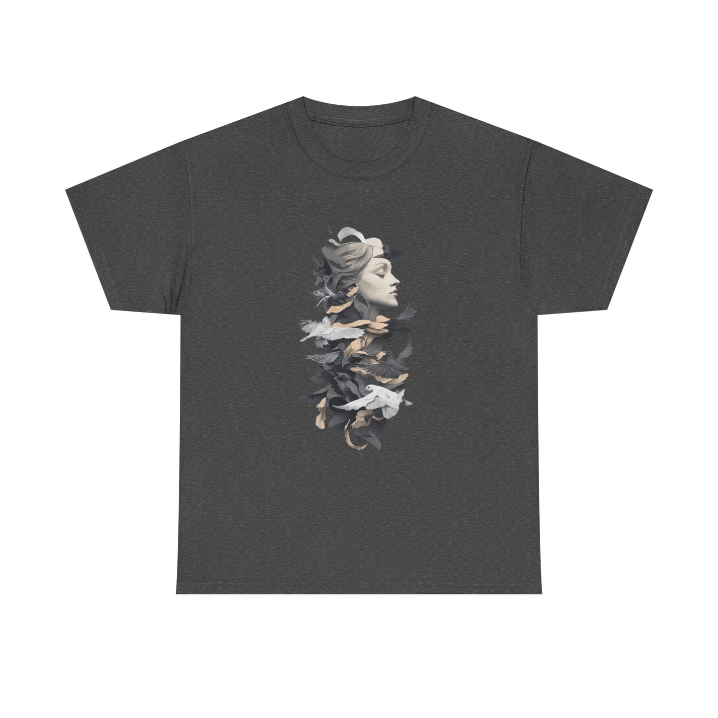 Unisex Heavy Cotton Tee - Serene Bird and Face Art Design - Tee Fusion Lab