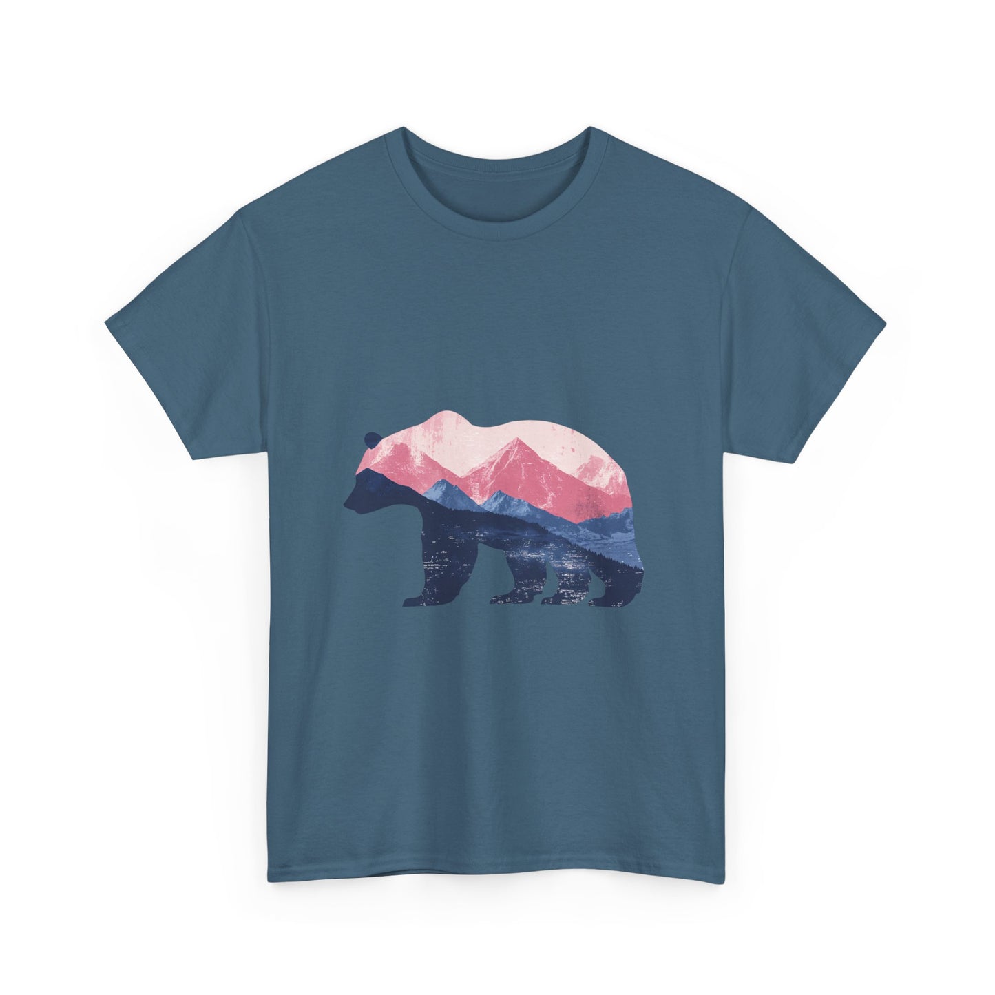 Double Exposure Bear with Mountain Landscape Unisex Heavy Cotton Tee - Nature Lover's T-Shirt