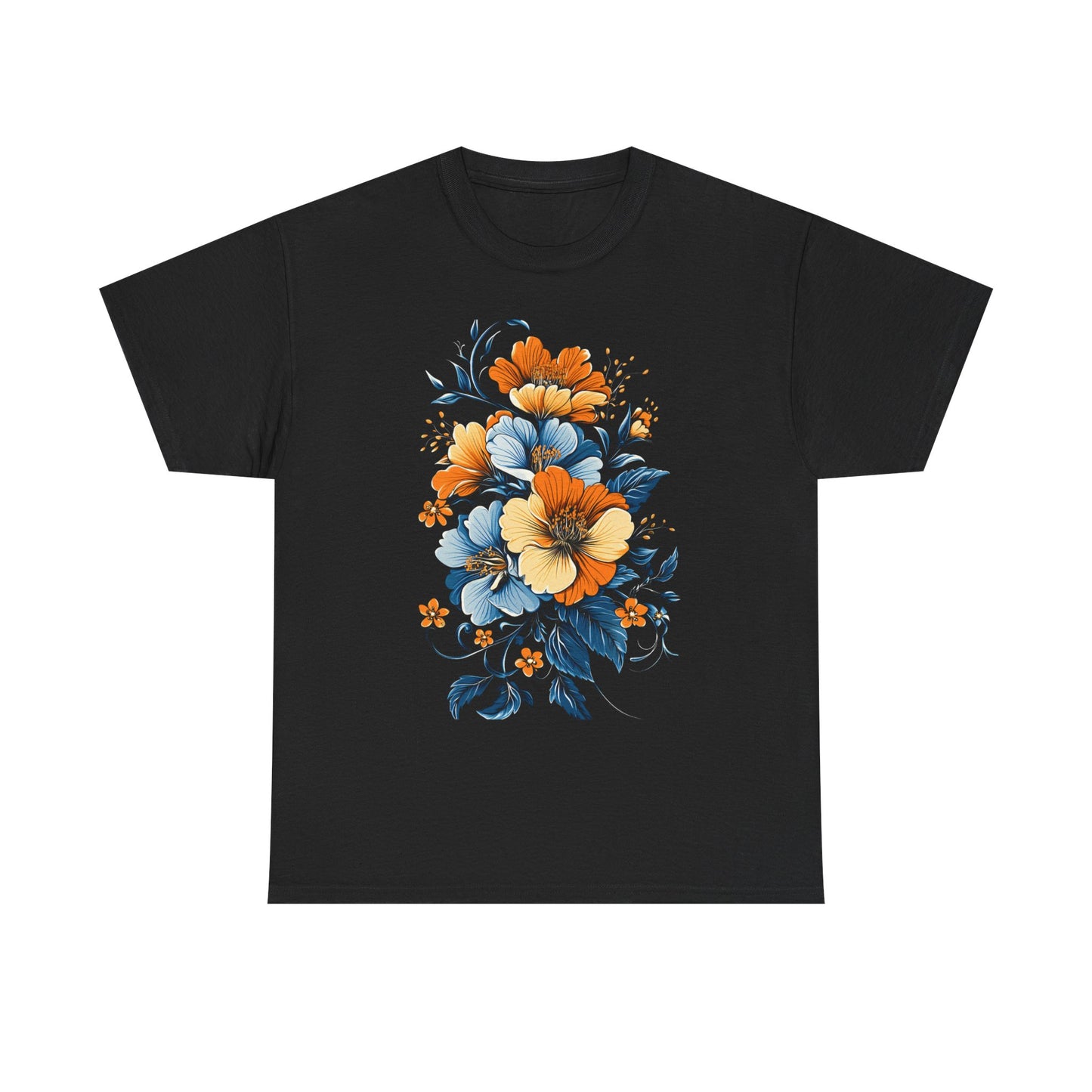 Midnight Bloom – Art Nouveau Floral Tee - Floral Unisex Heavy Cotton Tee - Vintage Botanical Design