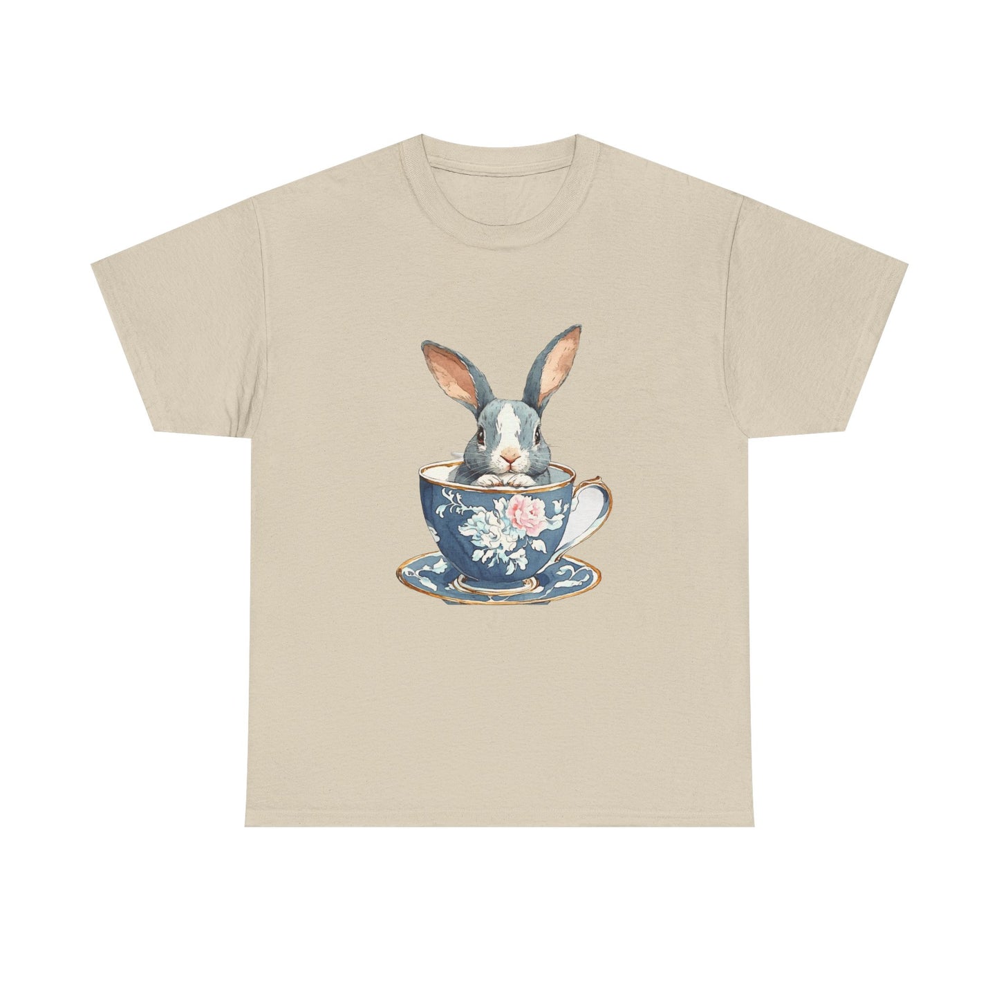 Whimsical Rabbit in Tea Cup Unisex Heavy Cotton Tee - Tee Fusion Lab