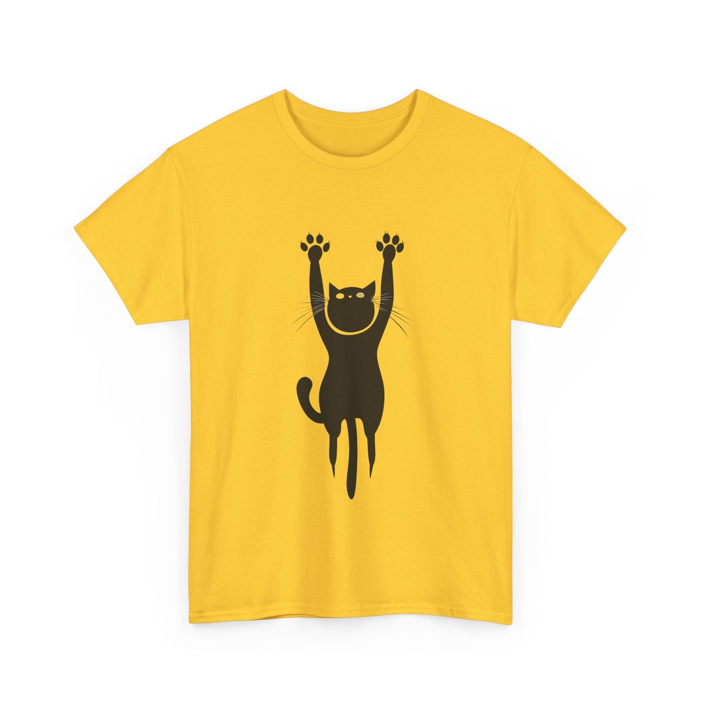 Playful Cat Unisex Heavy Cotton Tee - Stretching Hanging Cat - Tee Fusion Lab