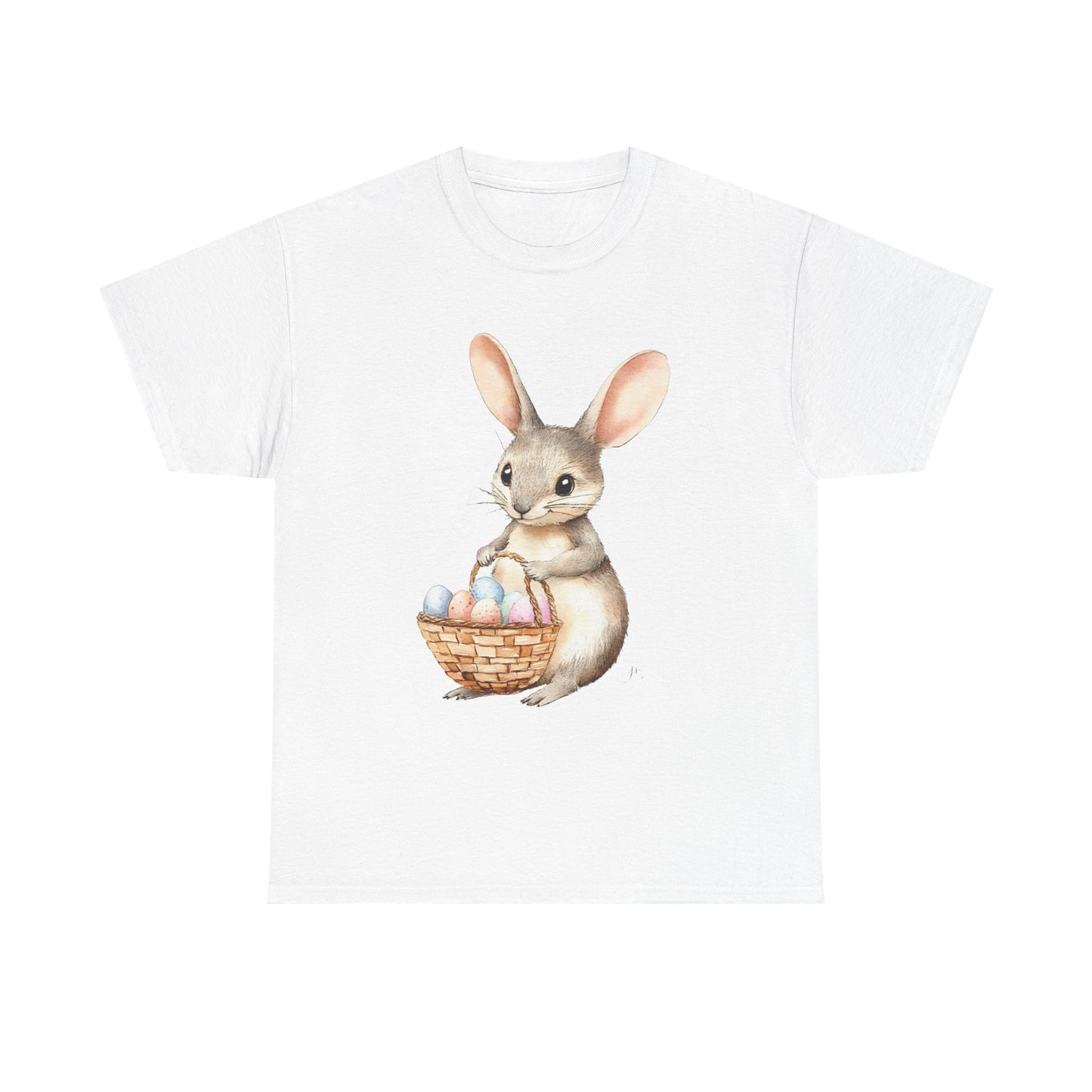 Watercolor Easter Bunny with Basket of Eggs Unisex Heavy Cotton Tee - Tee Fusion Lab